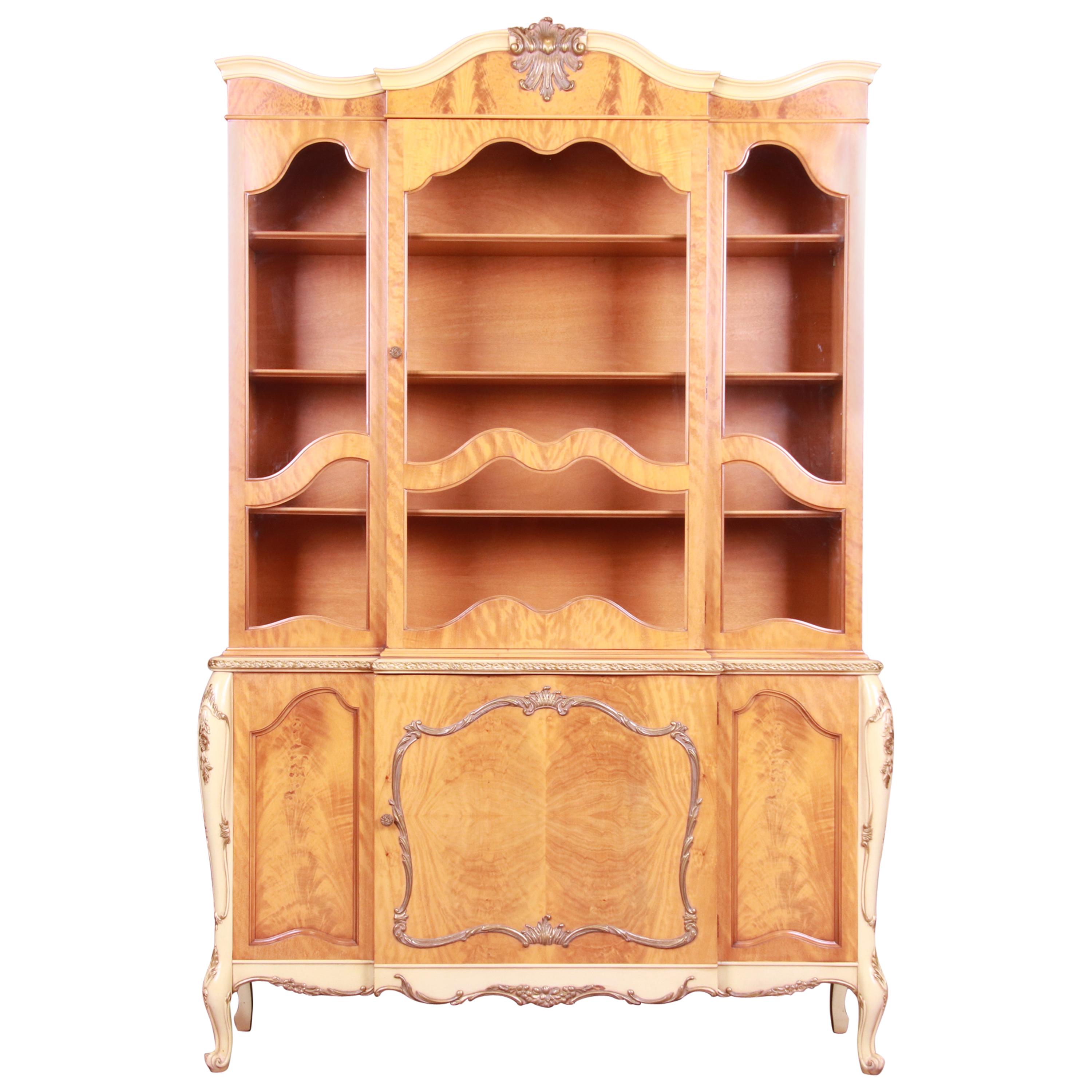 Romweber French Rococo Burl Wood Dining Cabinet or Bookcase, Circa 1930s