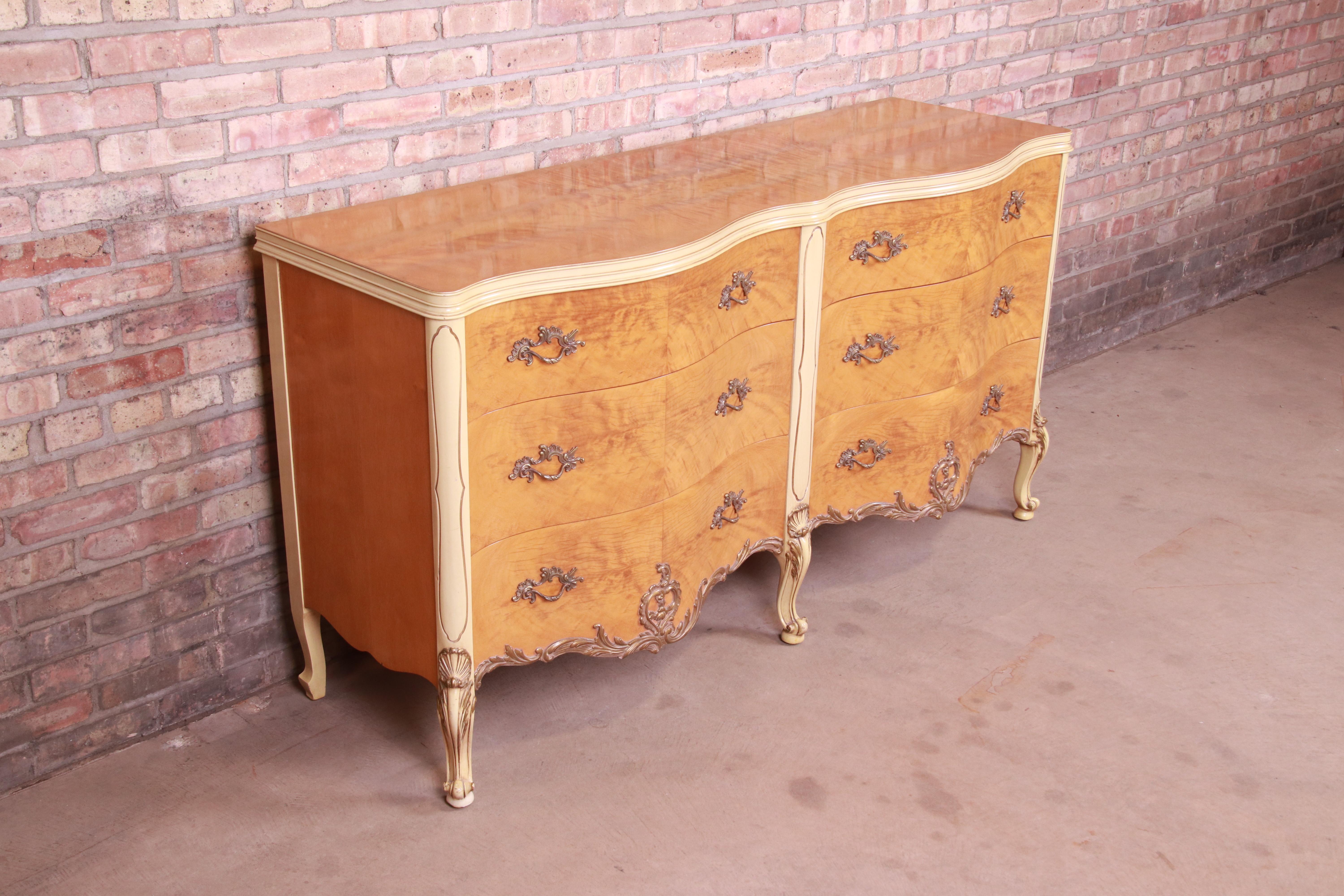 Romweber French Rococo Louis XV Burl Wood Dresser or Credenza, Circa 1930s In Good Condition In South Bend, IN