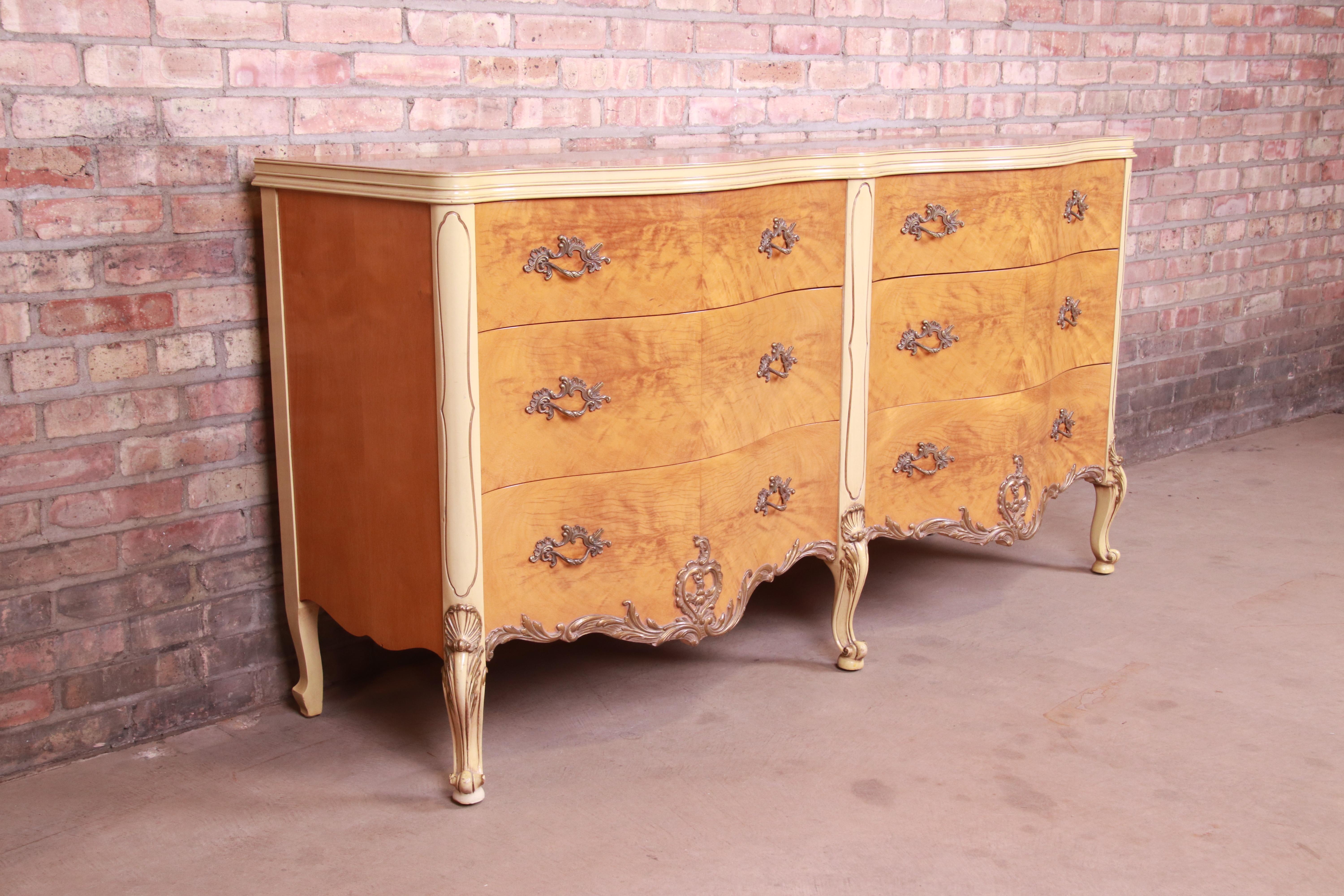 Mid-20th Century Romweber French Rococo Louis XV Burl Wood Dresser or Credenza, Circa 1930s
