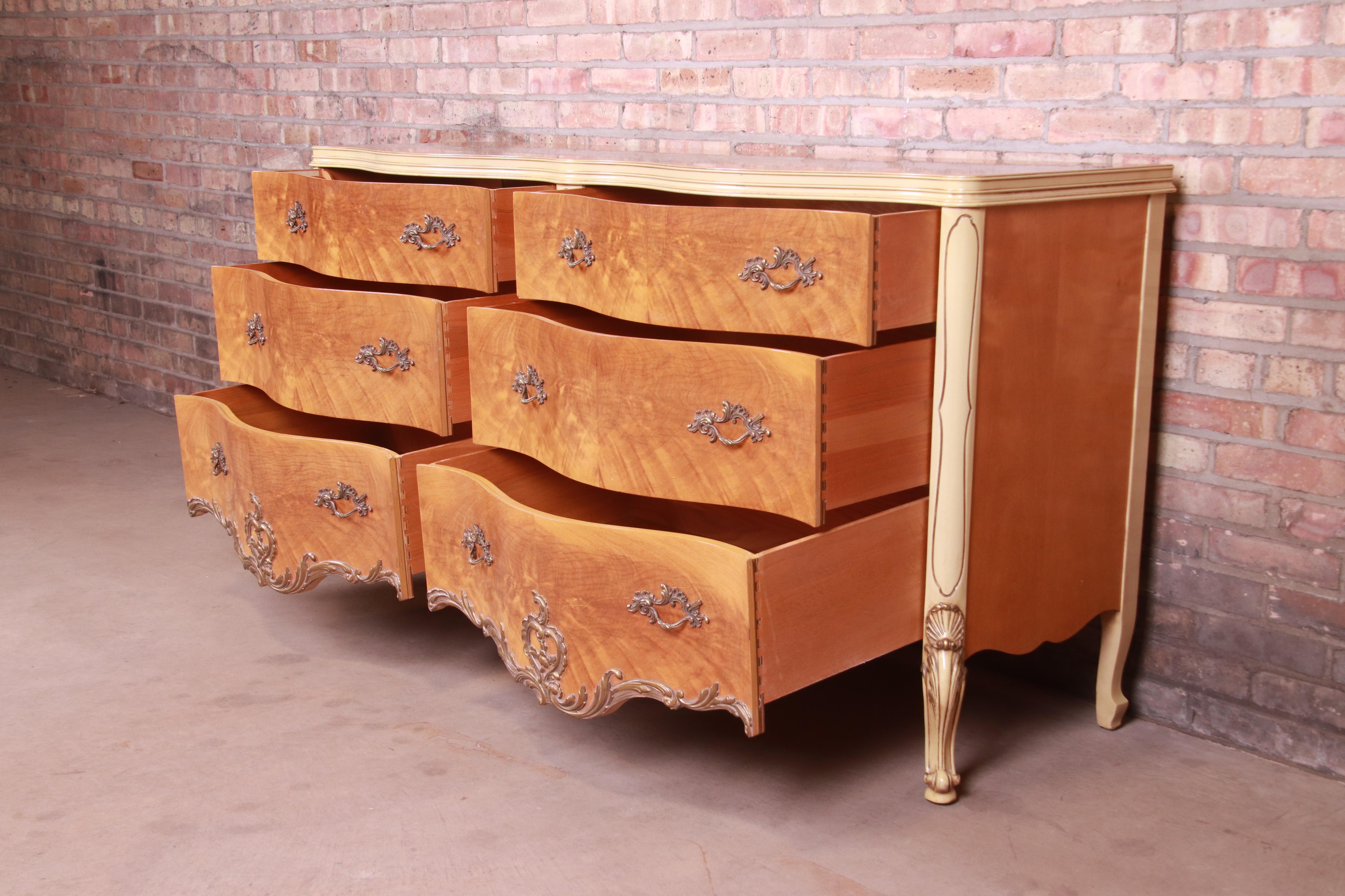 Brass Romweber French Rococo Louis XV Burl Wood Dresser or Credenza, Circa 1930s