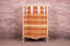 Romweber French Rococo Louis XV Burl Wood Highboy Dresser, Circa 1930s