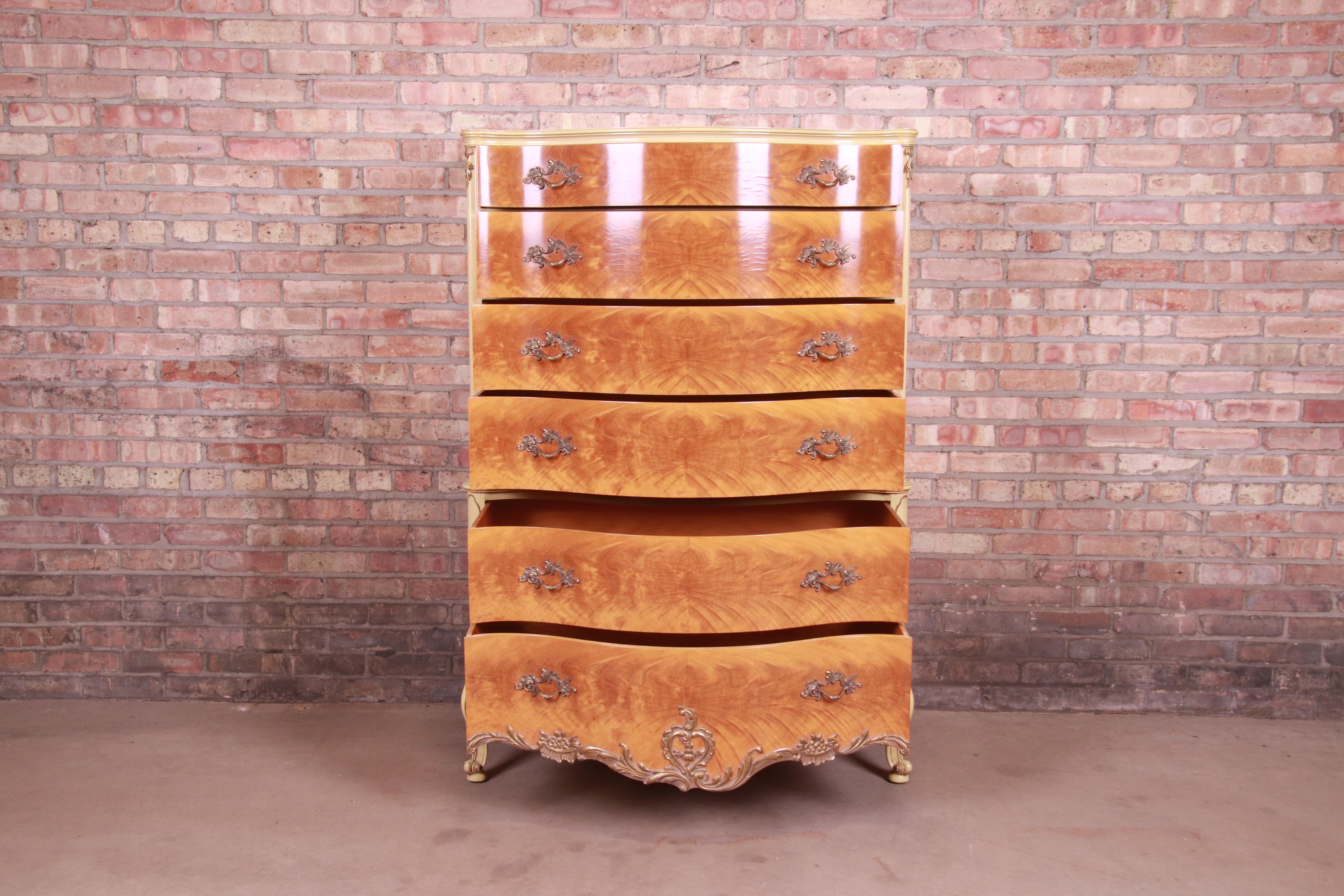 Romweber French Rococo Louis XV Burl Wood Highboy Dresser, Circa 1930s 1