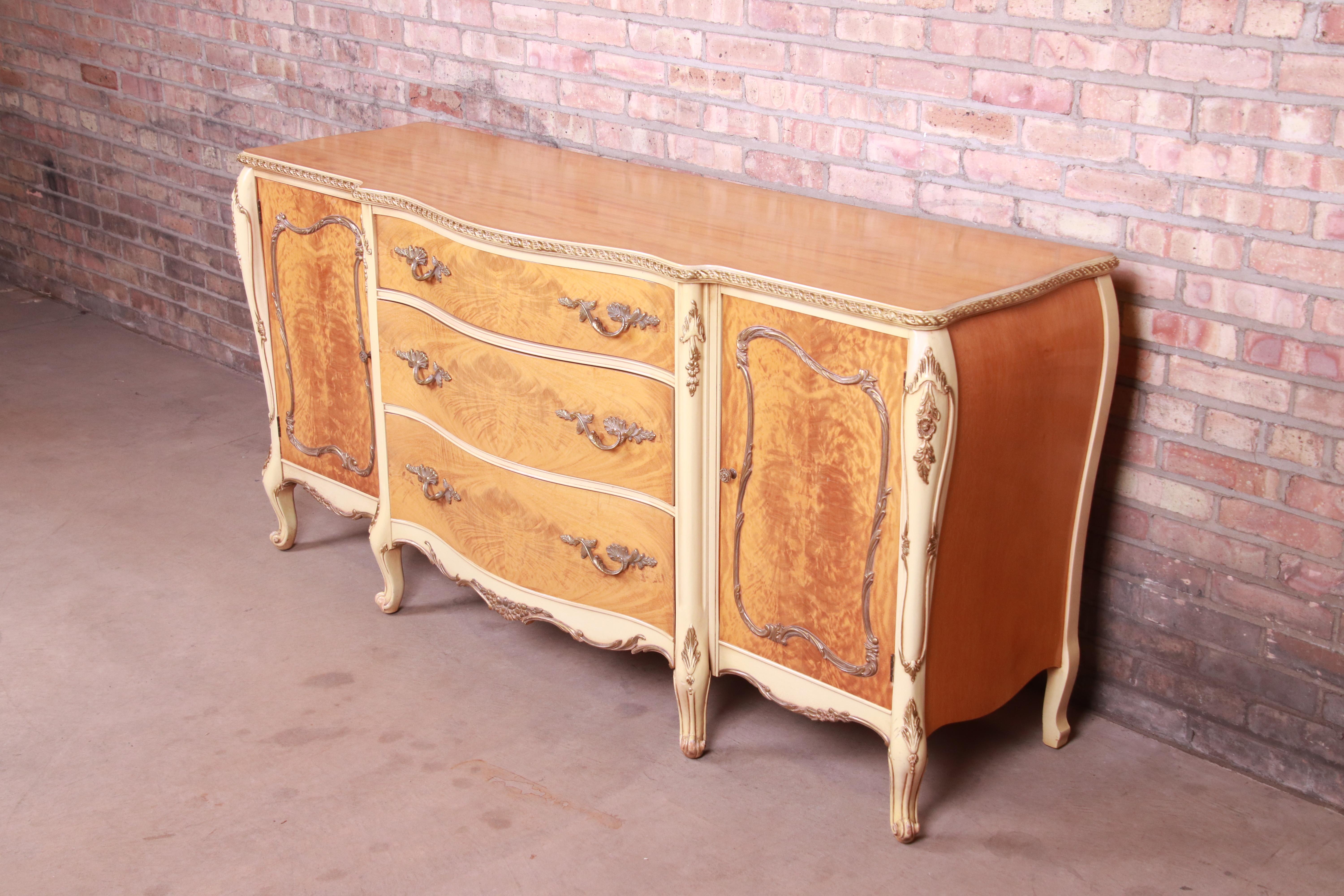 American Romweber French Rococo Louis XV Burl Wood Sideboard Credenza, Circa 1930s