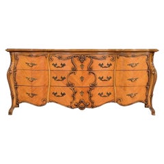 Romweber French Rococo Louis XV Carved Satinwood Long Dresser or Credenza