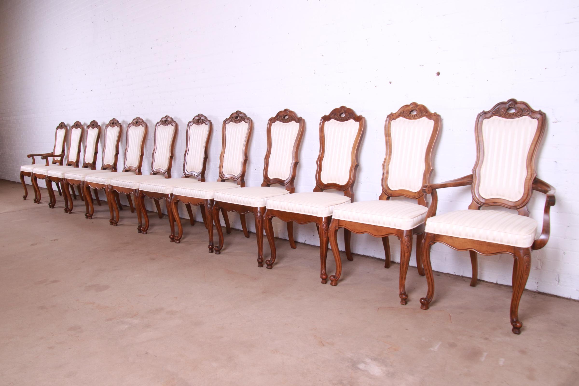 American Romweber French Rococo Louis XV Carved Walnut Dining Chairs, Set of Twelve