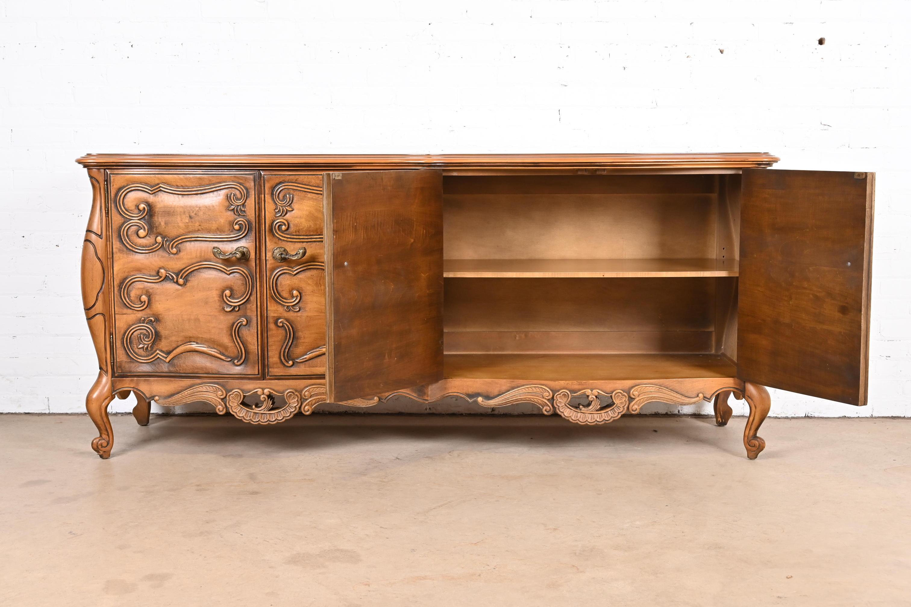 Romweber French Rococo Louis XV Carved Walnut Sideboard or Credenza For Sale 3