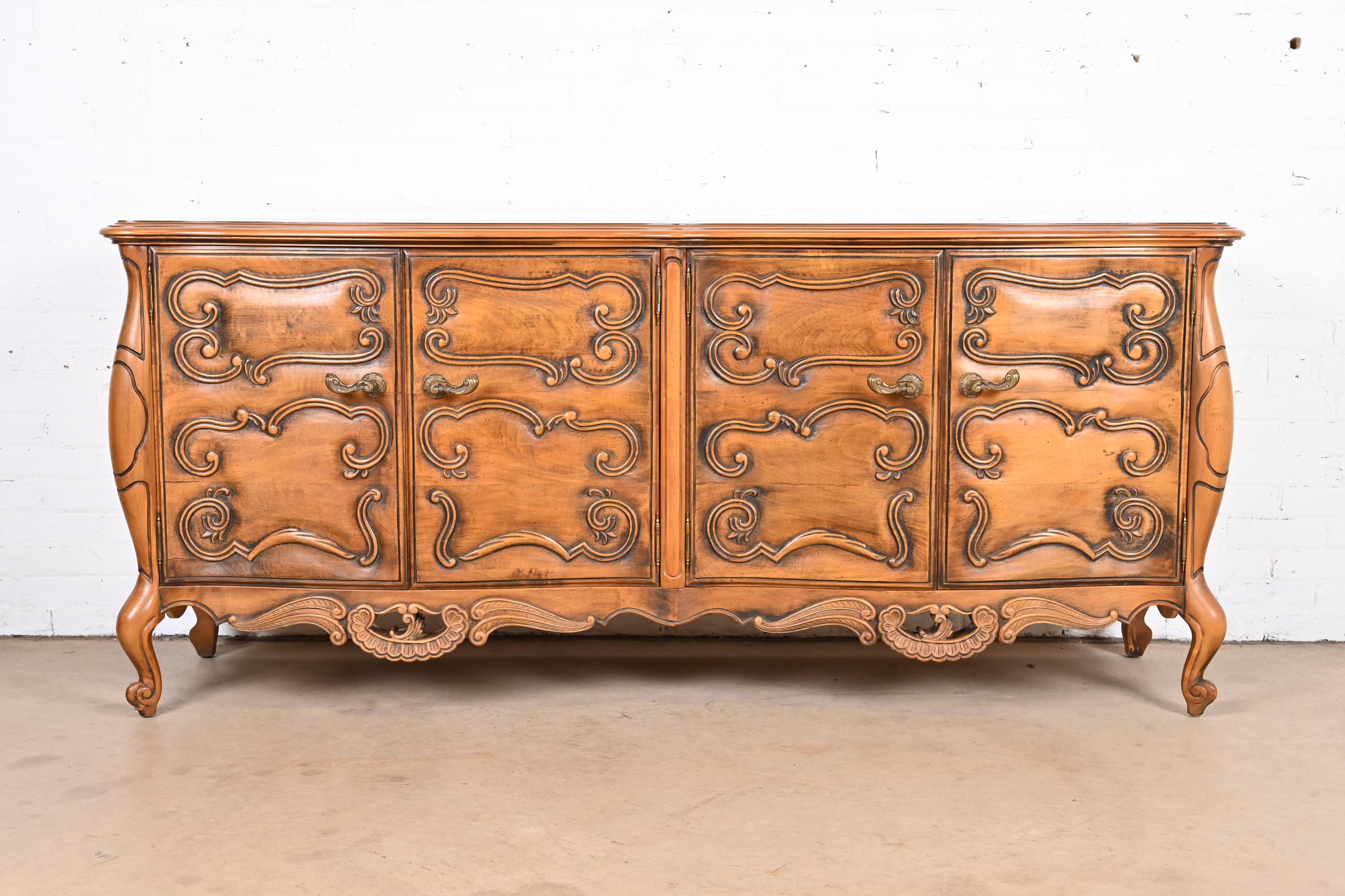 American Romweber French Rococo Louis XV Carved Walnut Sideboard or Credenza For Sale