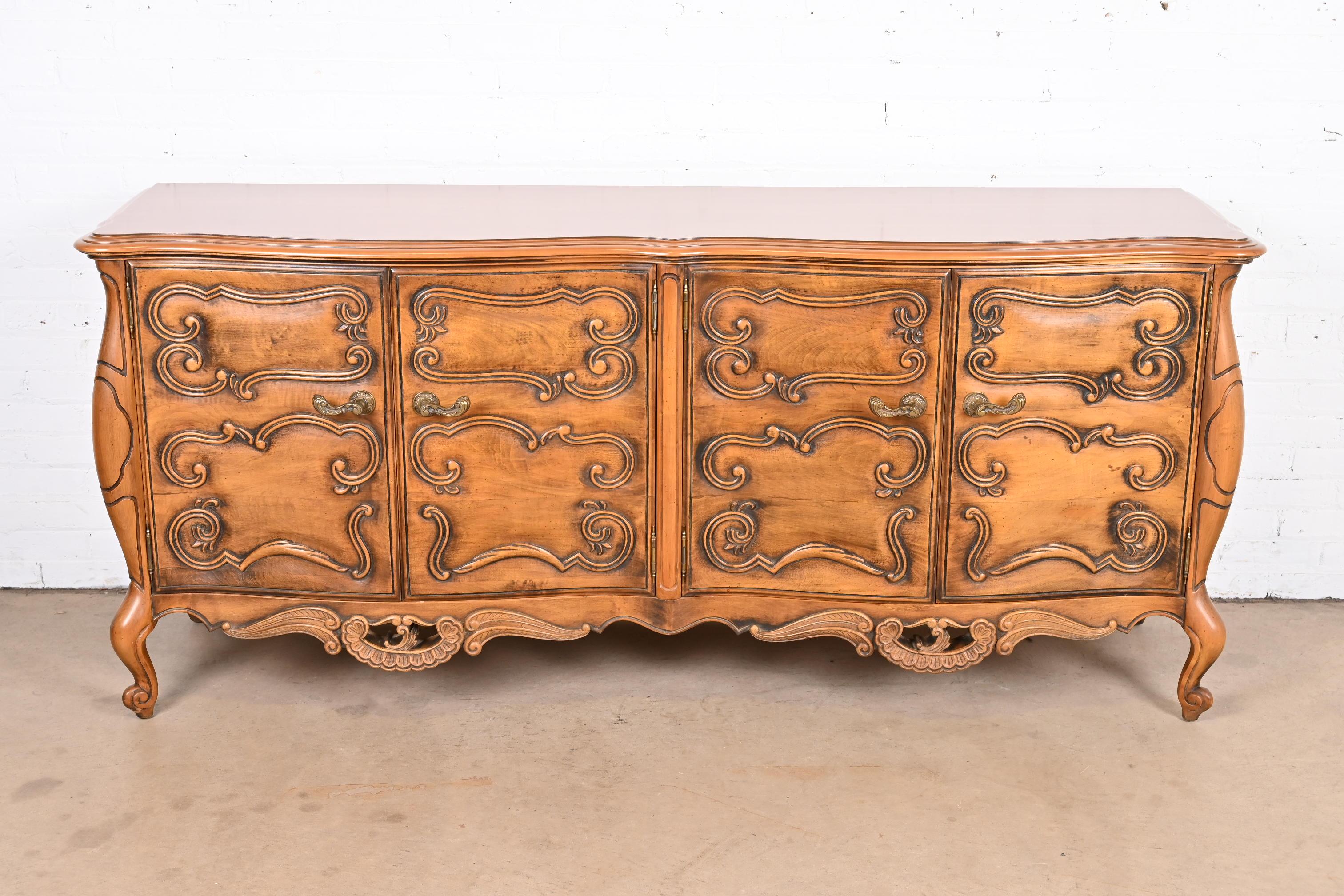Romweber French Rococo Louis XV Carved Walnut Sideboard or Credenza In Good Condition For Sale In South Bend, IN