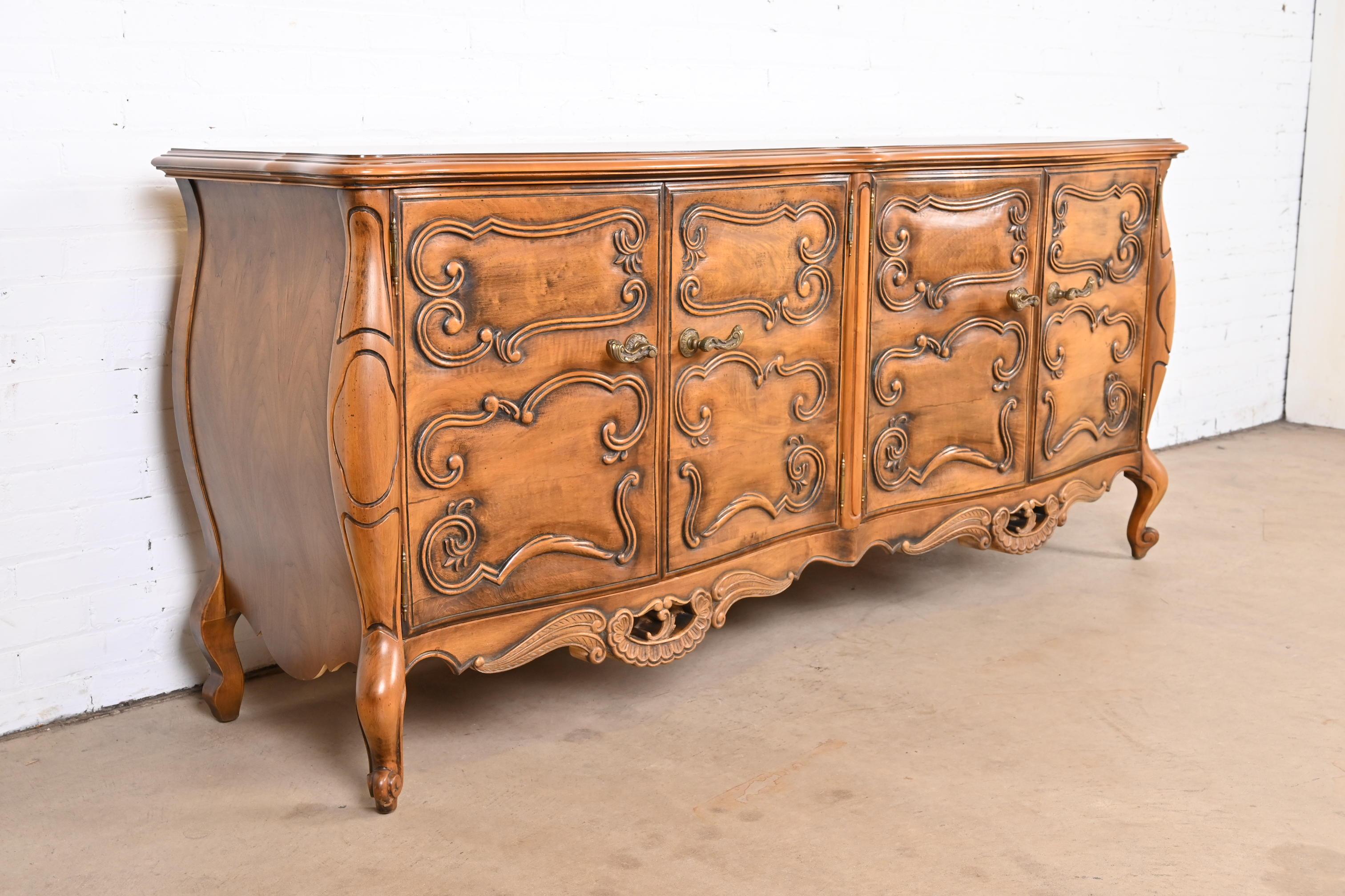 Mid-20th Century Romweber French Rococo Louis XV Carved Walnut Sideboard or Credenza For Sale