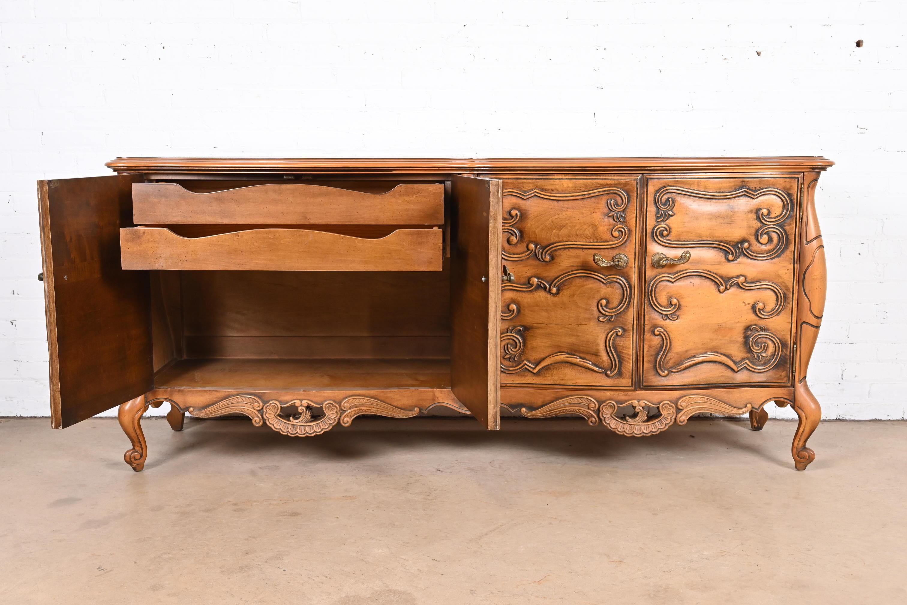 Romweber French Rococo Louis XV Carved Walnut Sideboard or Credenza For Sale 1