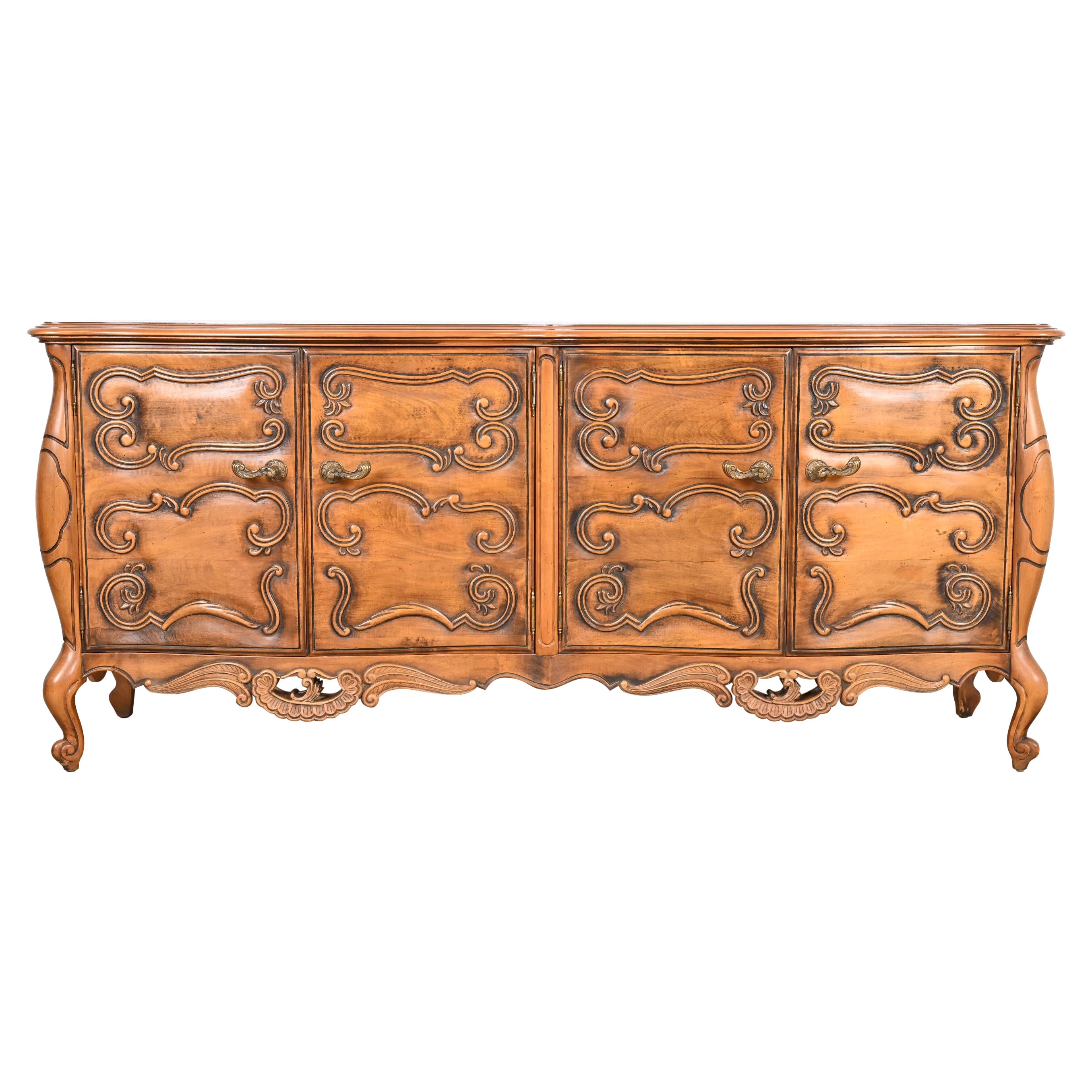Romweber French Rococo Louis XV Carved Walnut Sideboard or Credenza