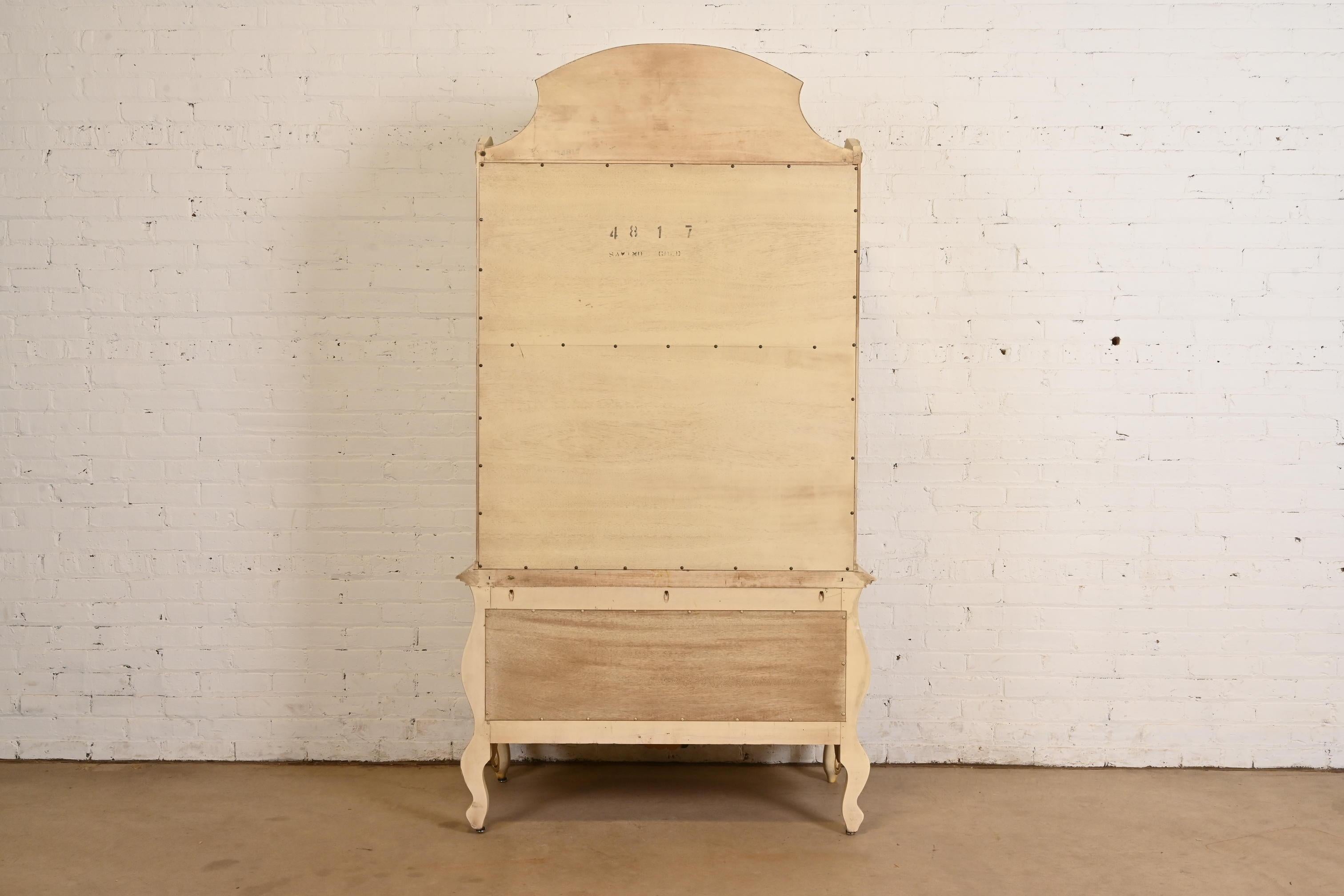 Romweber French Rococo Louis XV Cream Lacquered Armoire Dresser, Circa 1960s For Sale 8