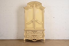 Romweber French Rococo Louis XV Cream Lacquered Armoire Dresser, Circa 1960s