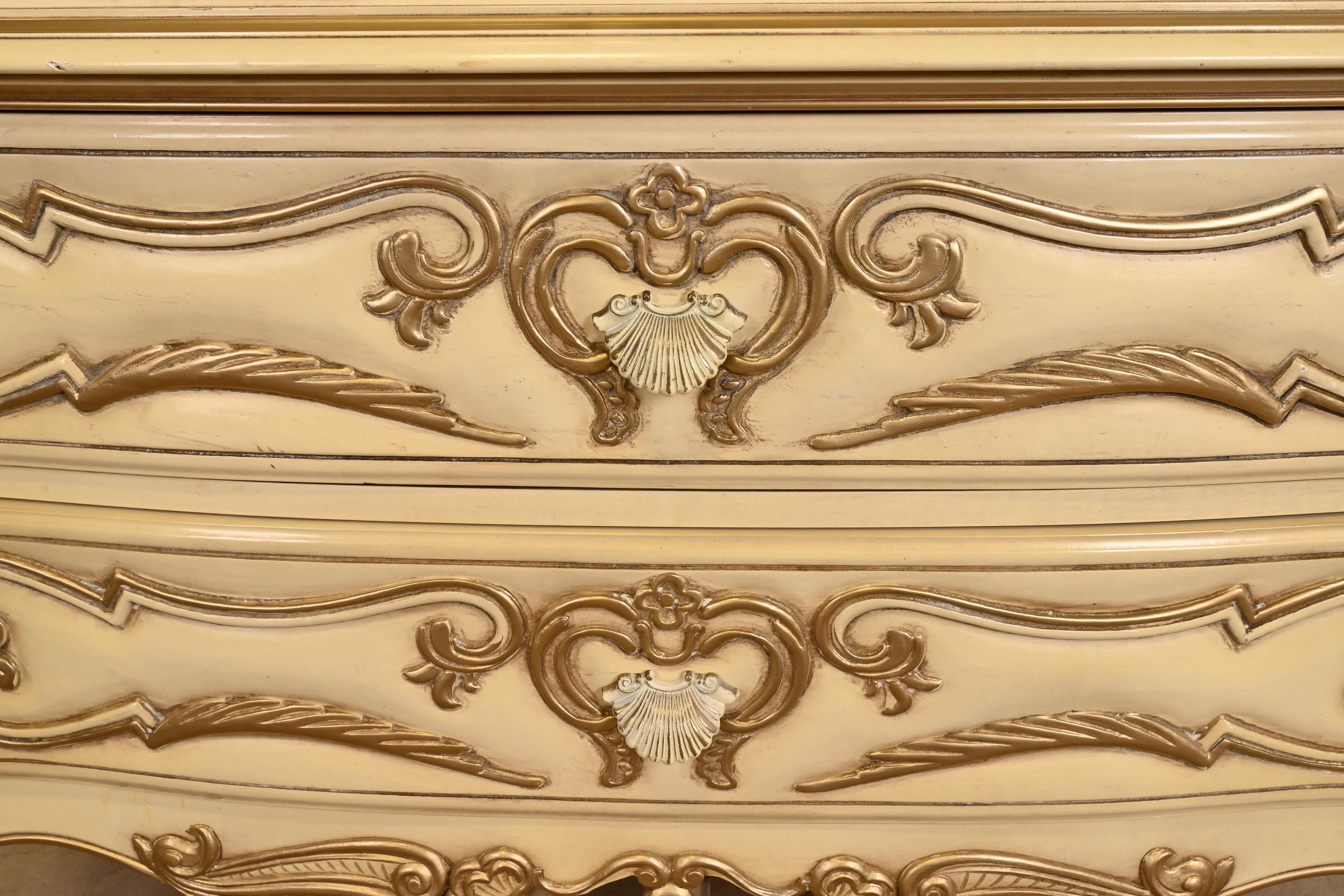 Brass Romweber French Rococo Louis XV Cream Lacquered Armoire Dresser, Circa 1960s For Sale