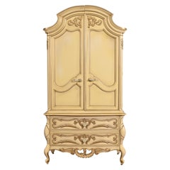 Romweber French Rococo Louis XV Cream Lacquered Armoire Dresser, Circa 1960s