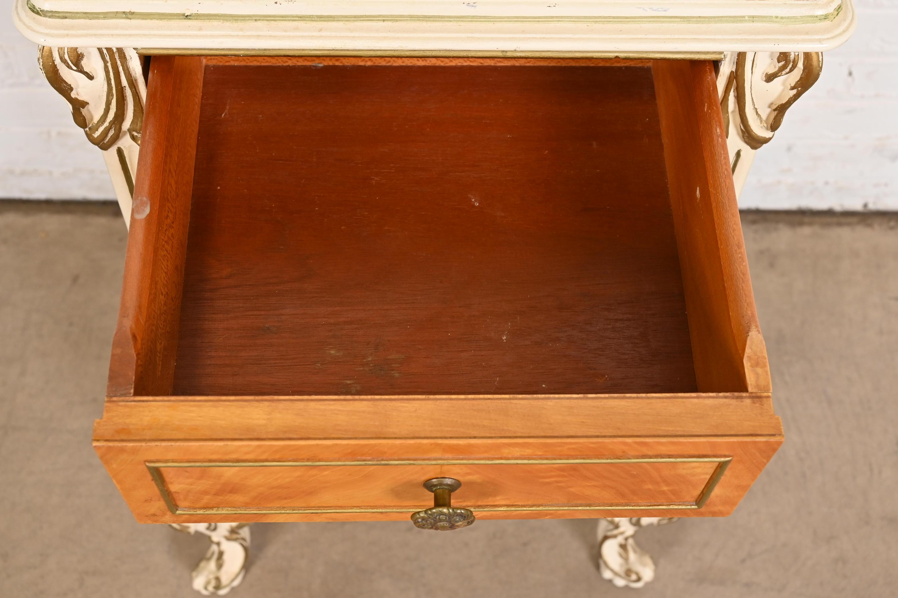 Romweber French Rococo Louis XV Satinwood and Parcel Painted Nightstand, 1930s 5