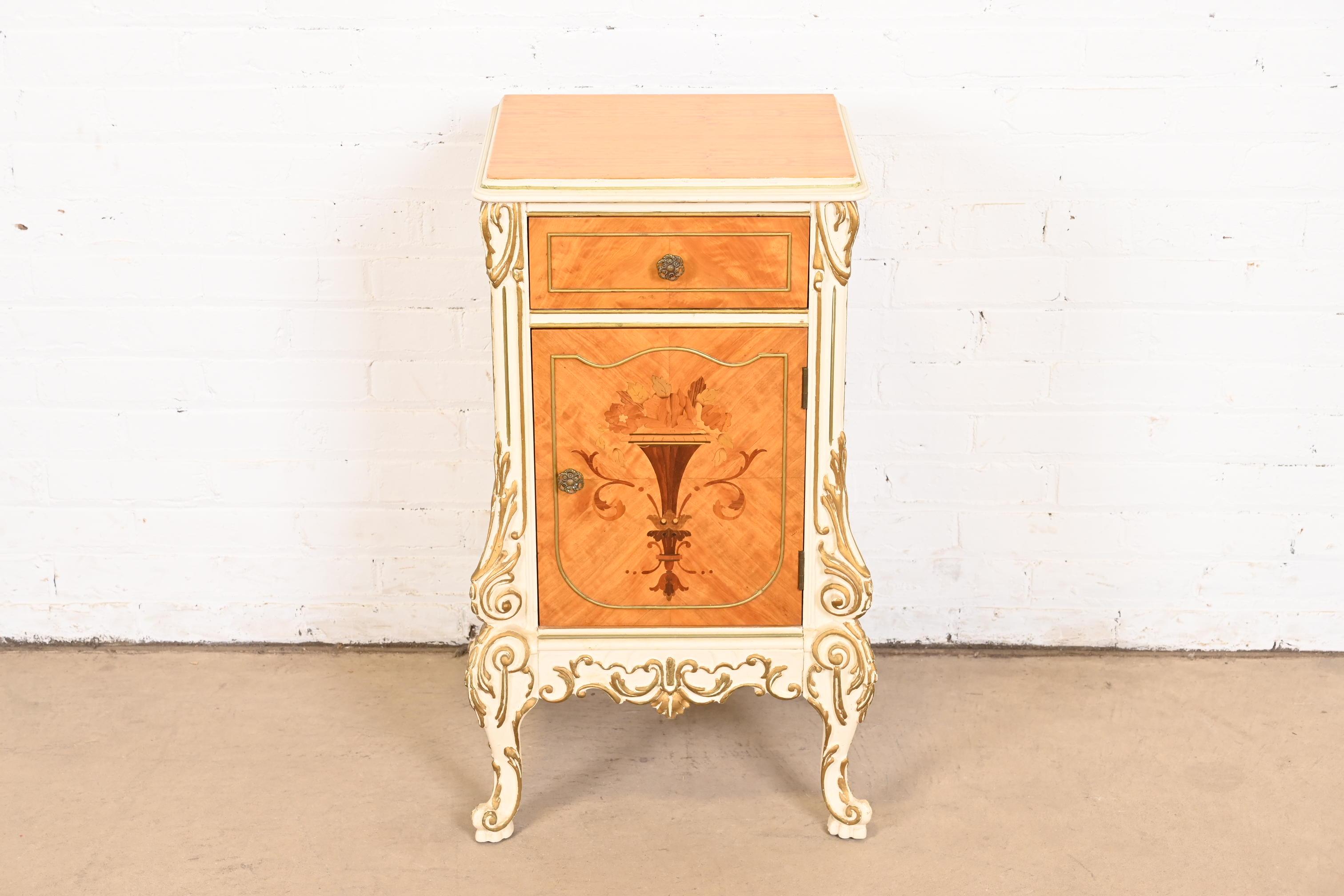 American Romweber French Rococo Louis XV Satinwood and Parcel Painted Nightstand, 1930s