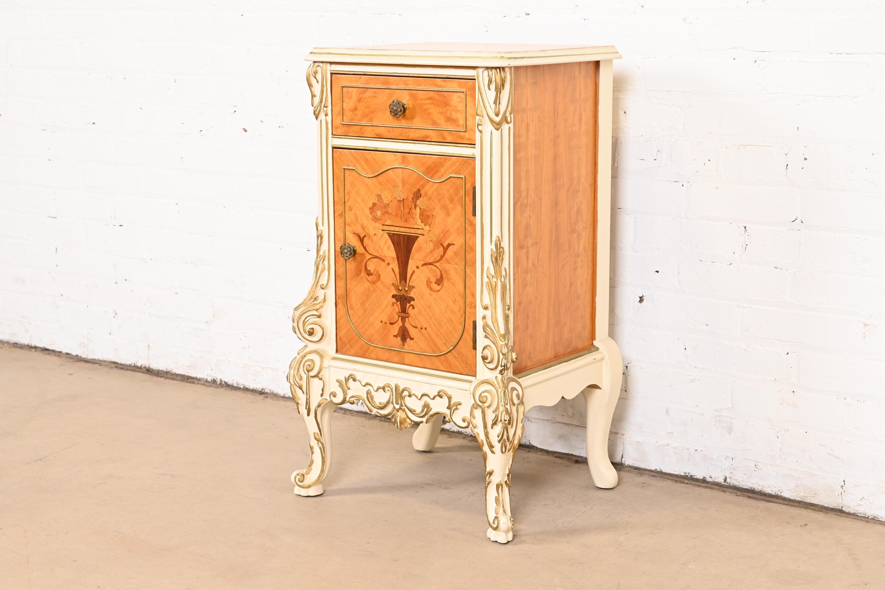 Romweber French Rococo Louis XV Satinwood and Parcel Painted Nightstand, 1930s In Good Condition In South Bend, IN