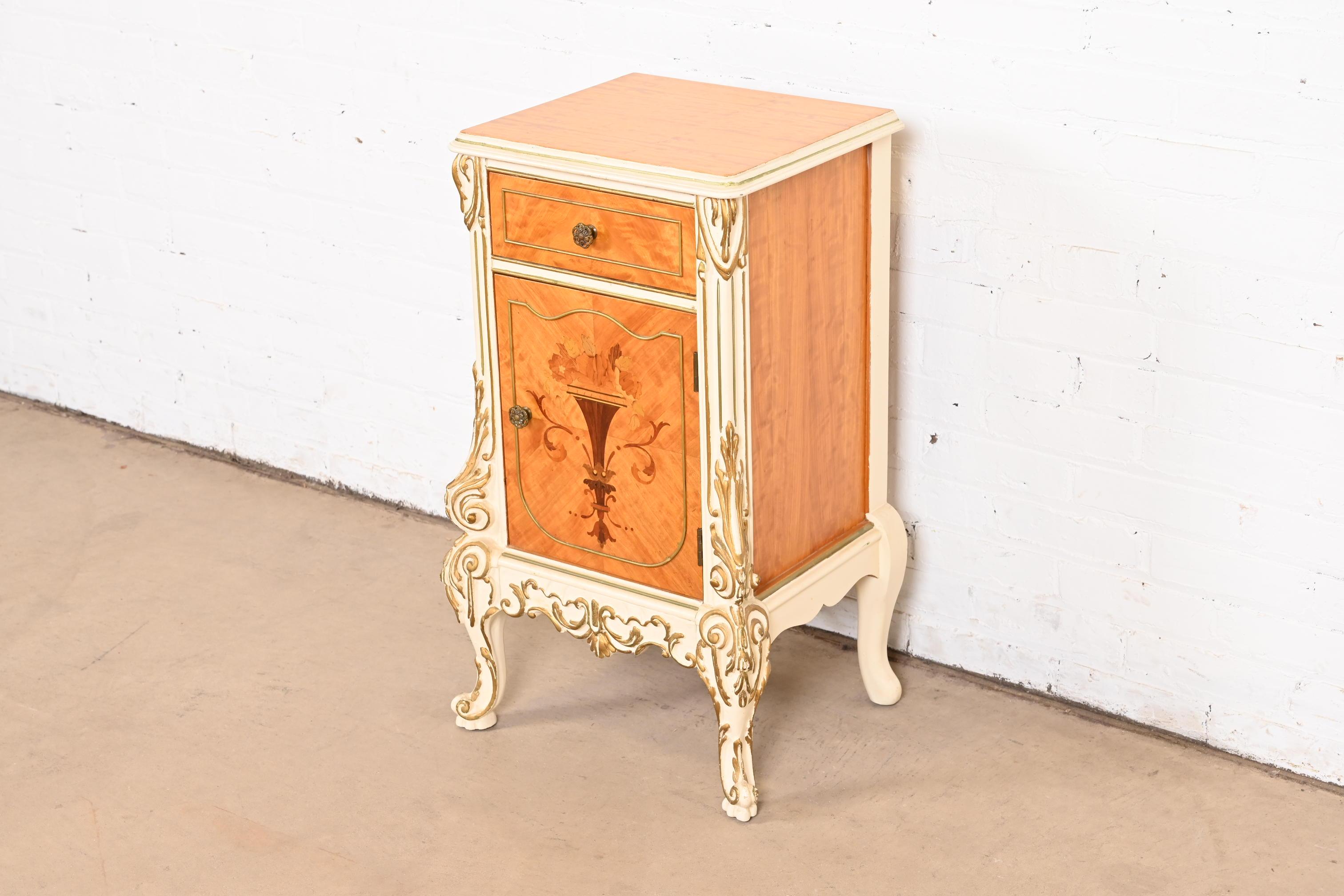 Mid-20th Century Romweber French Rococo Louis XV Satinwood and Parcel Painted Nightstand, 1930s