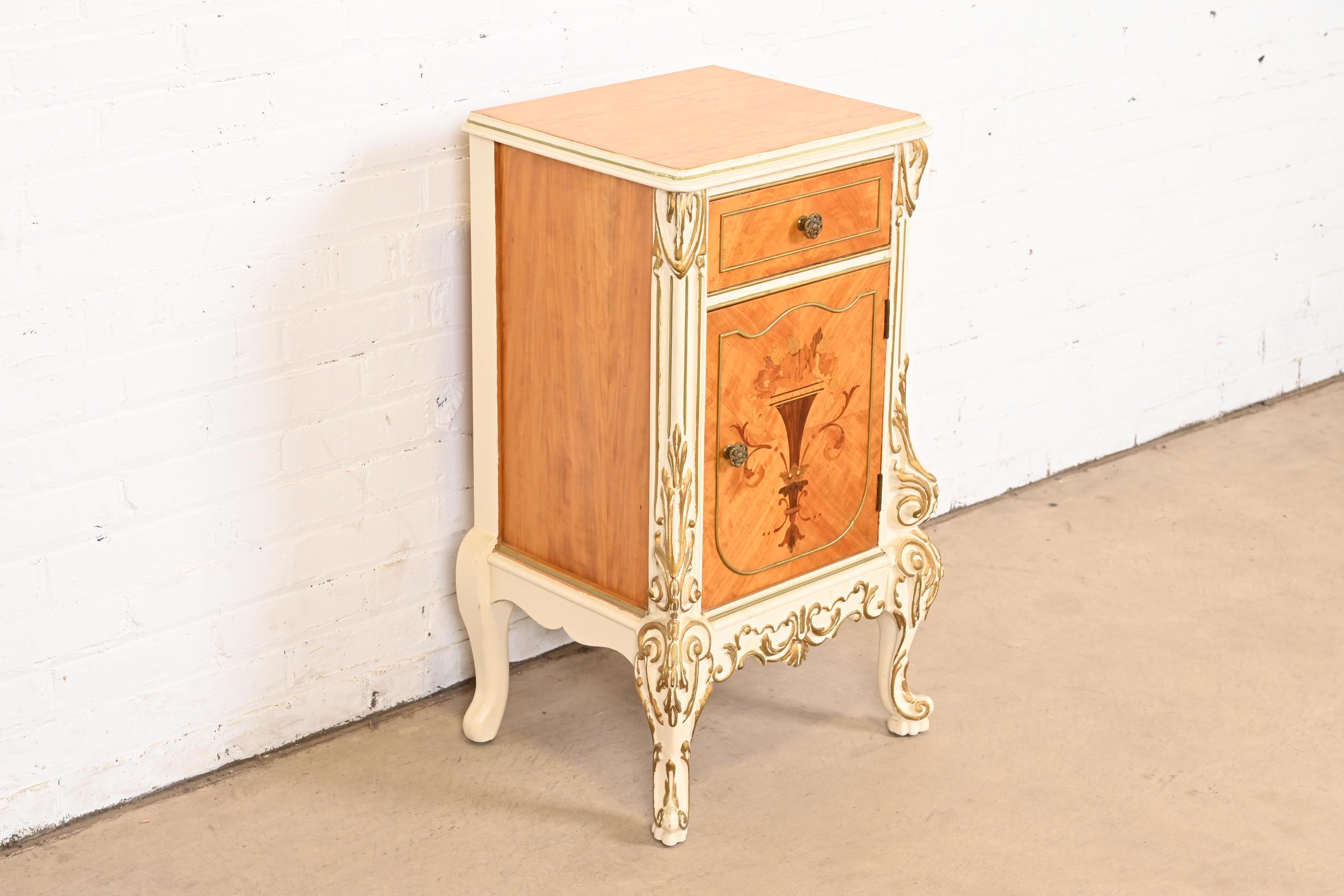 Romweber French Rococo Louis XV Satinwood and Parcel Painted Nightstand, 1930s 1