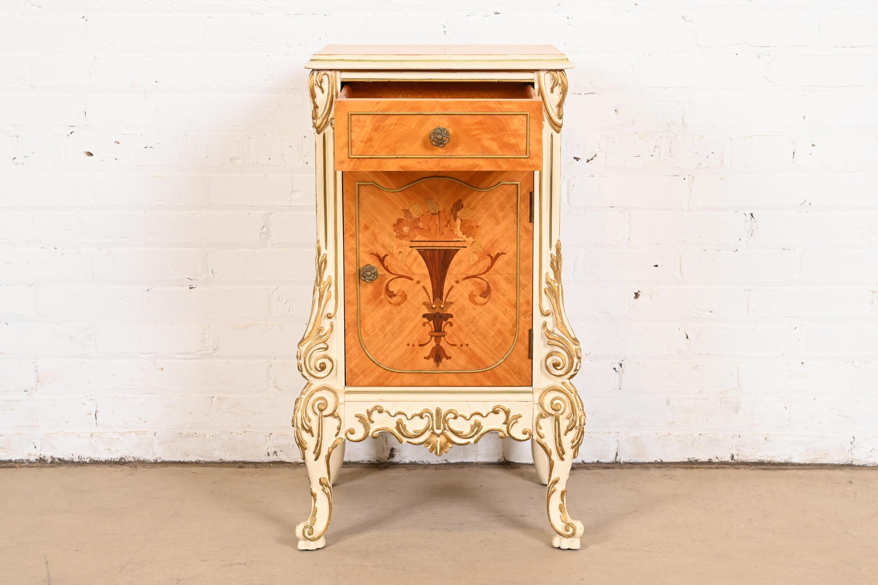Romweber French Rococo Louis XV Satinwood and Parcel Painted Nightstand, 1930s 2