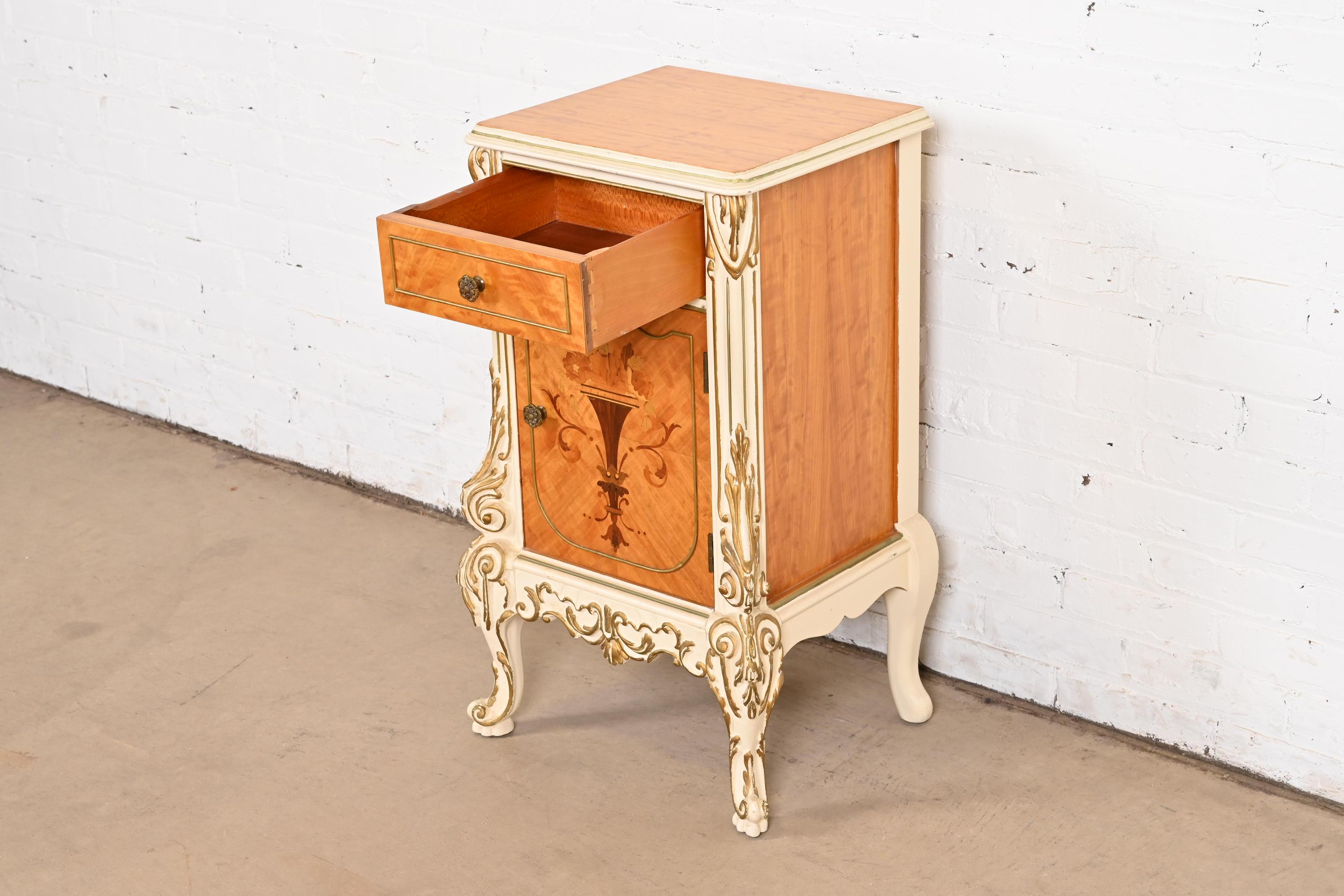Romweber French Rococo Louis XV Satinwood and Parcel Painted Nightstand, 1930s 3