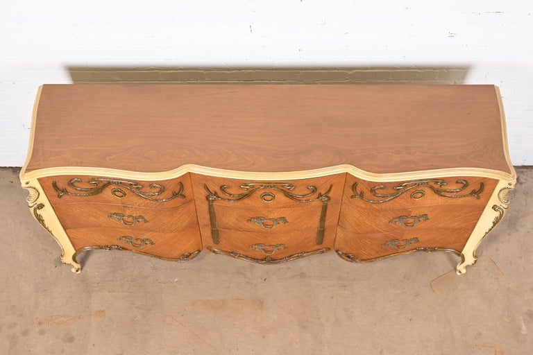 Romweber French Rococo Louis XV Satinwood and Parcel Painted Triple Dresser For Sale 10