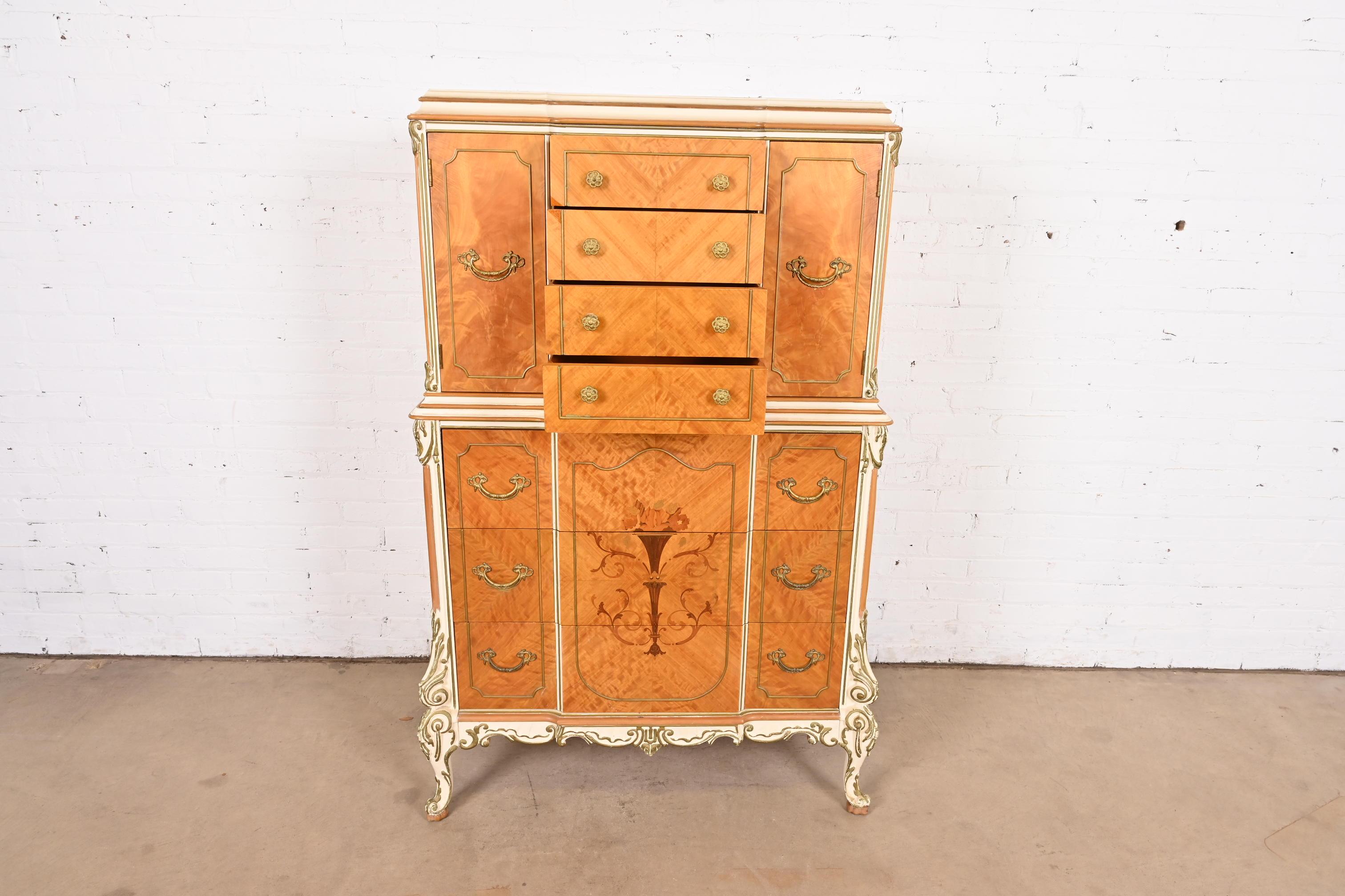 Romweber French Rococo Louis XV Satinwood Inlaid Marquetry Gentlemen's Chest For Sale 2
