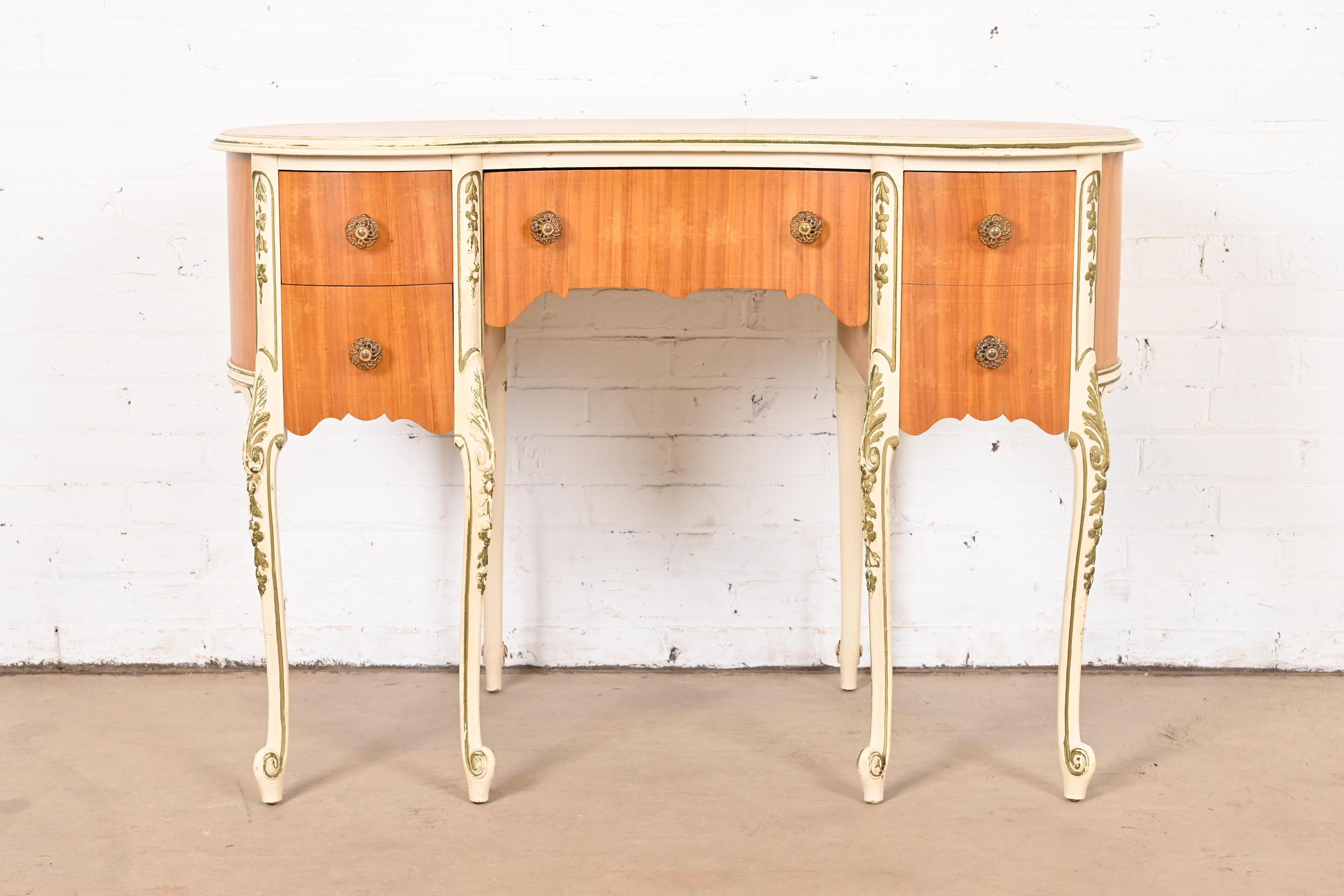 American Romweber French Rococo Louis XV Satinwood Parcel Painted Kidney-Shaped Vanity