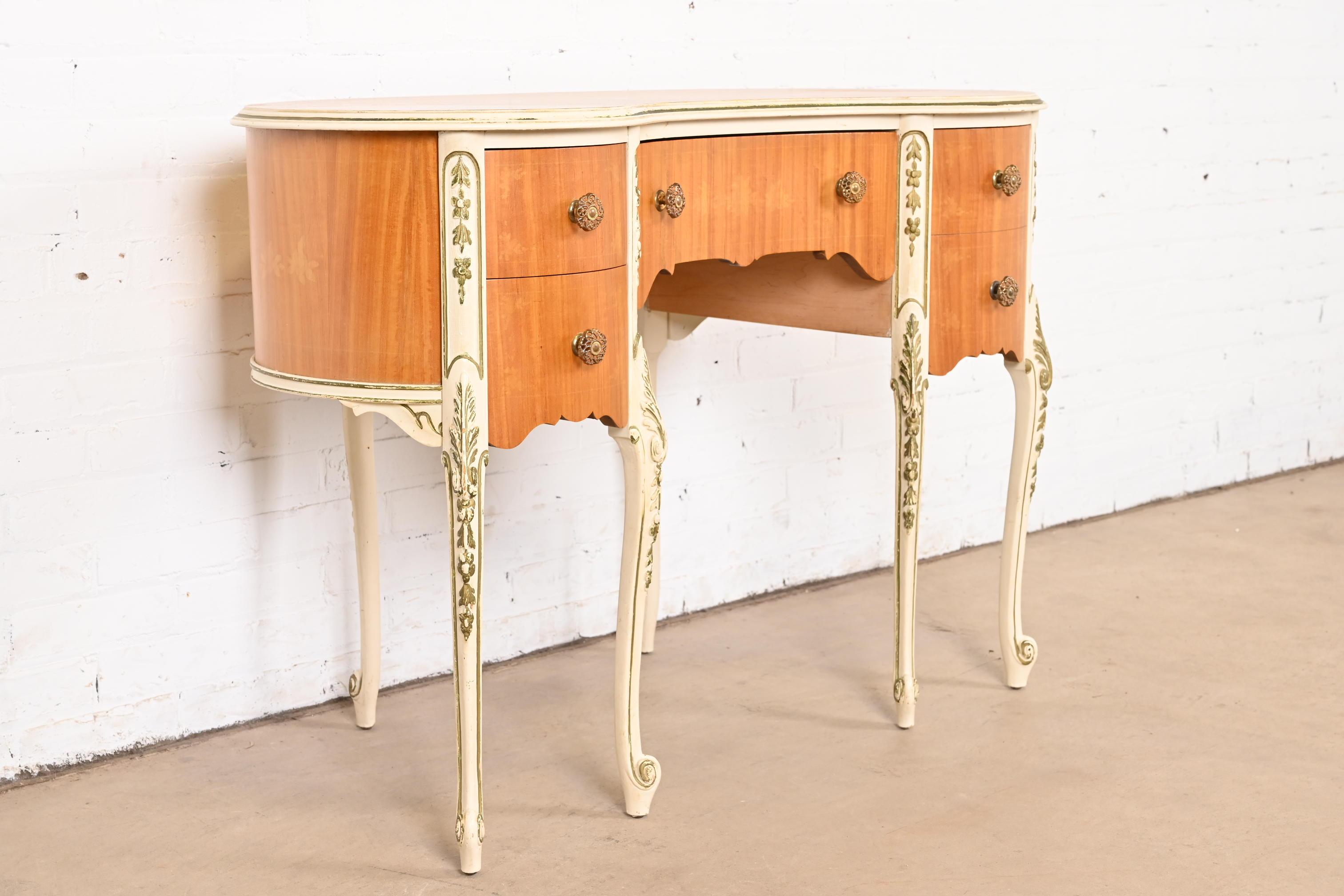 Romweber French Rococo Louis XV Satinwood Parcel Painted Kidney-Shaped Vanity 1