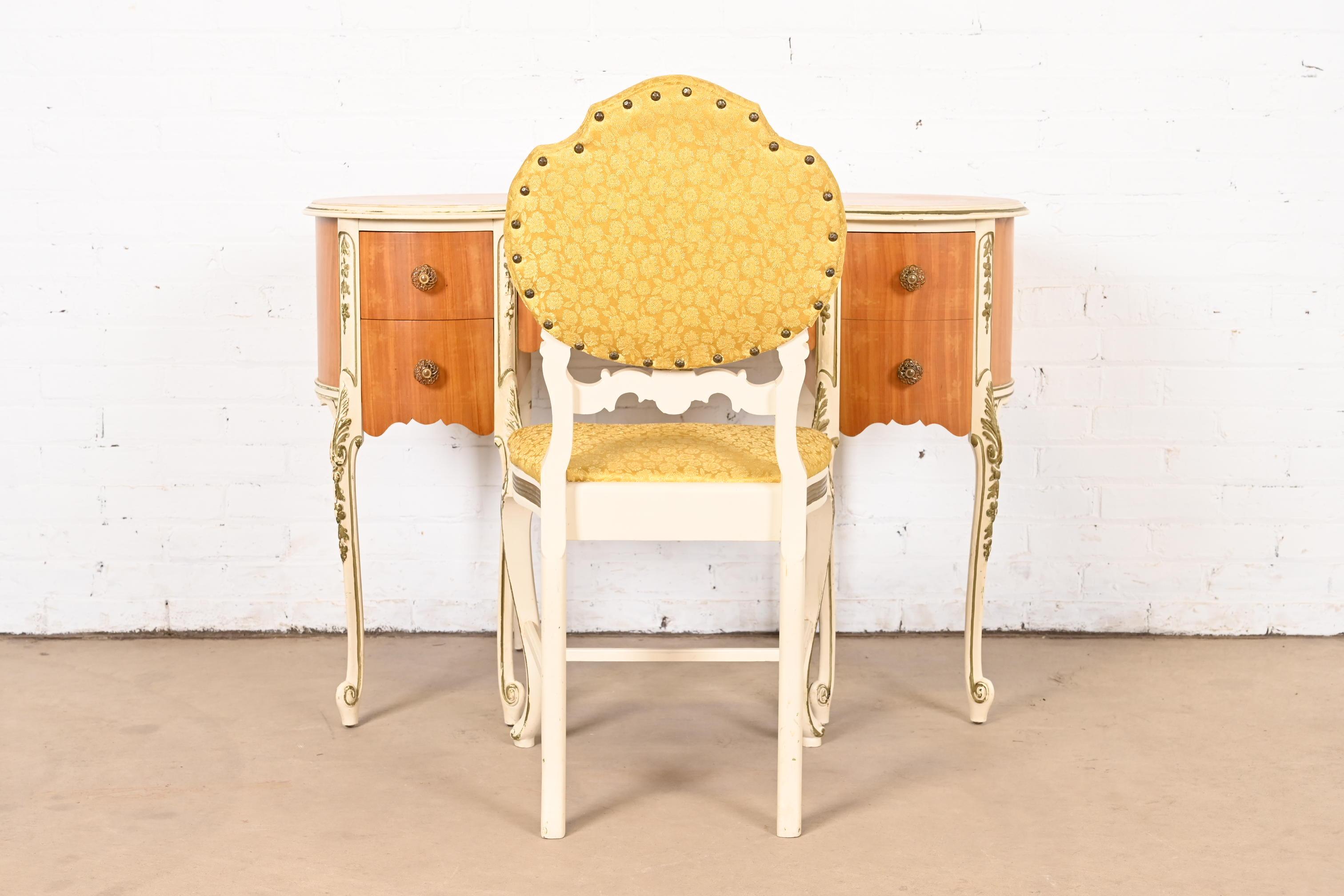 Romweber French Rococo Louis XV Satinwood Parcel Painted Vanity and Chair In Good Condition In South Bend, IN