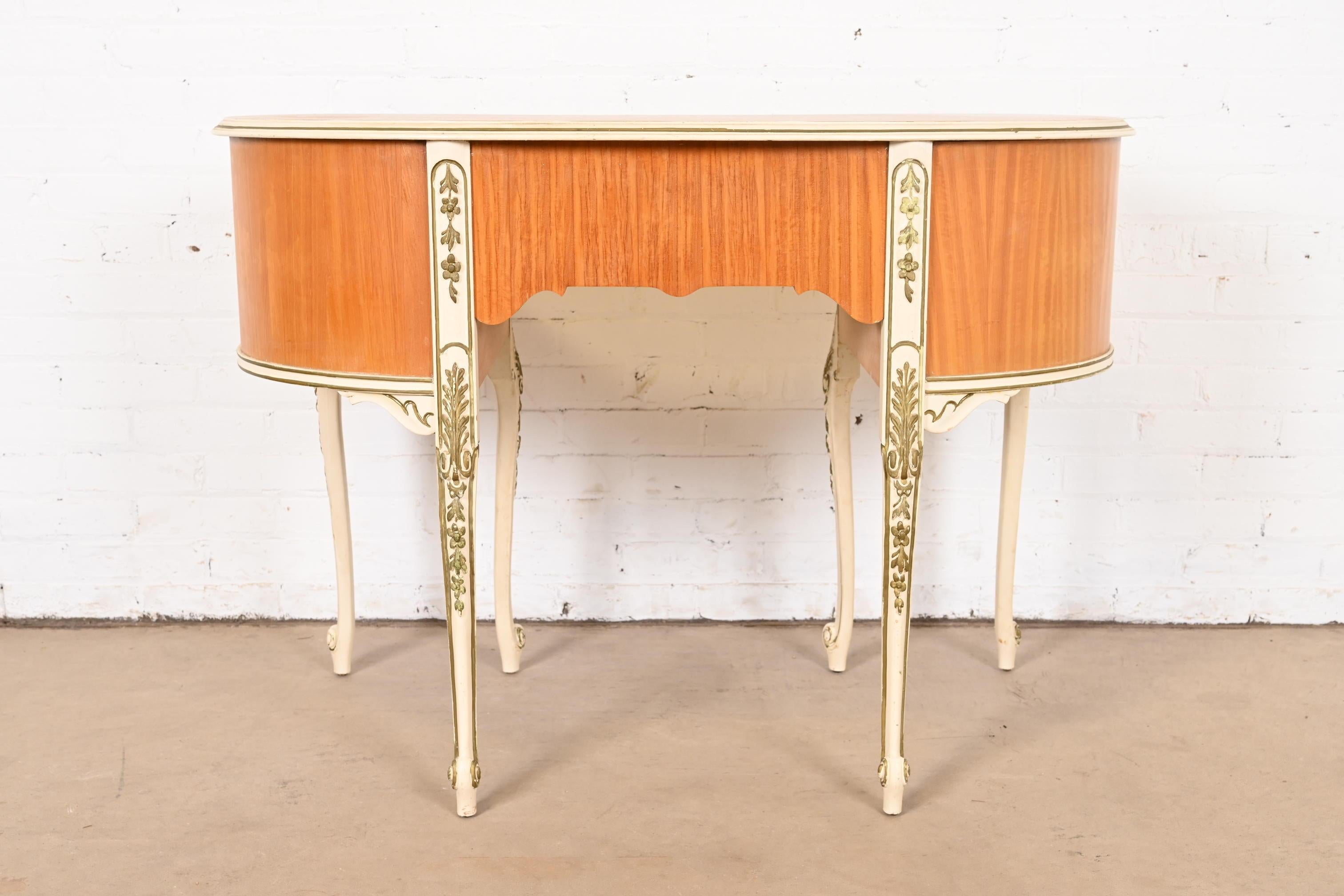 Romweber French Rococo Louis XV Satinwood Parcel Painted Vanity and Chair 2