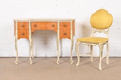 Romweber French Rococo Louis XV Satinwood Parcel Painted Vanity and Chair