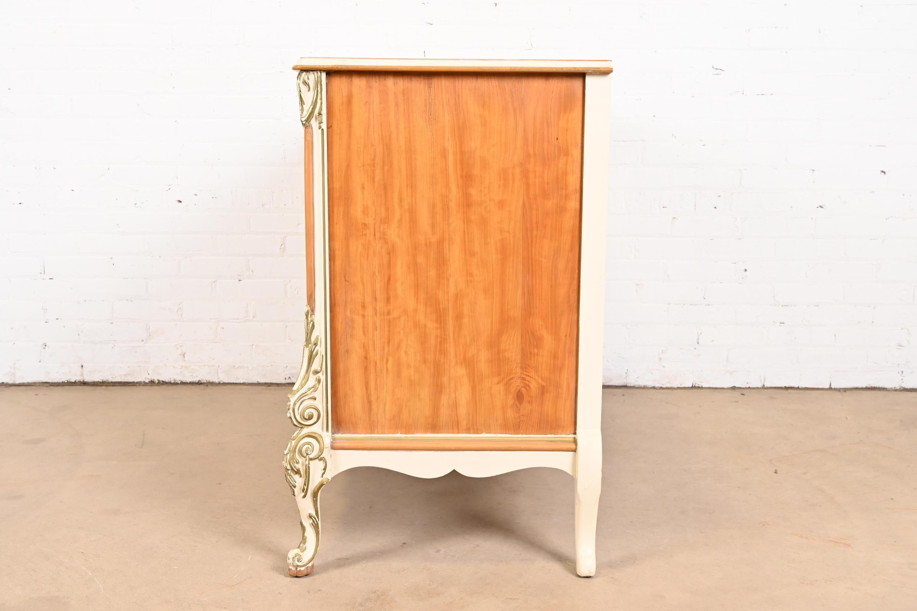 Romweber French Rococo Satinwood Inlaid Marquetry Parcel Painted Dresser, 1930s For Sale 8