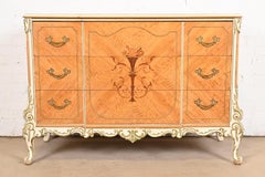 Romweber French Rococo Satinwood Inlaid Marquetry Parcel Painted Dresser, 1930s