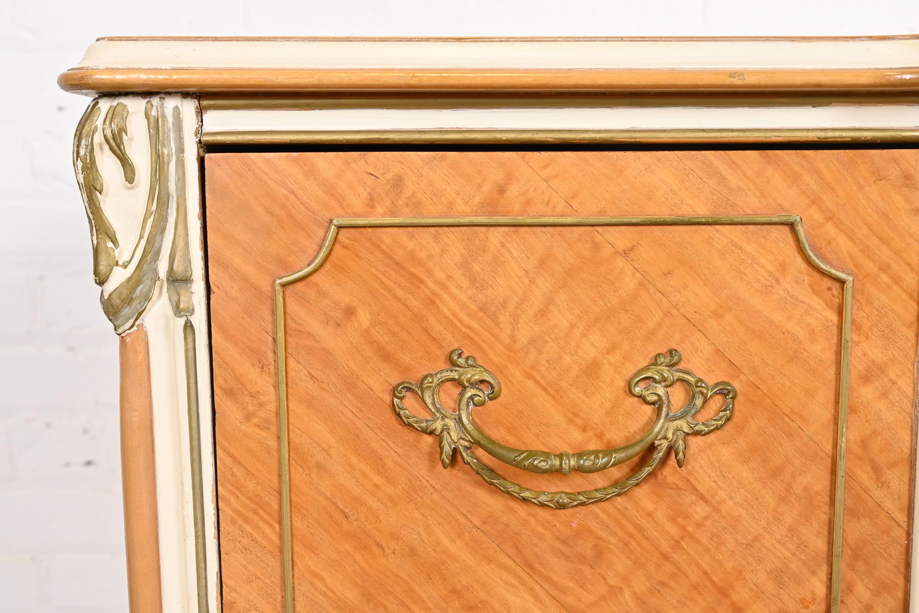 Romweber French Rococo Satinwood Inlaid Marquetry Parcel Painted Dresser, 1930s For Sale 1