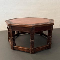 Romweber Furniture Co. Octagonal Oak And Leather Coffee Table
