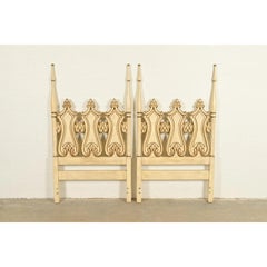 Romweber Hollywood Regency French Rococo Cream Lacquered Twin Size Headboards