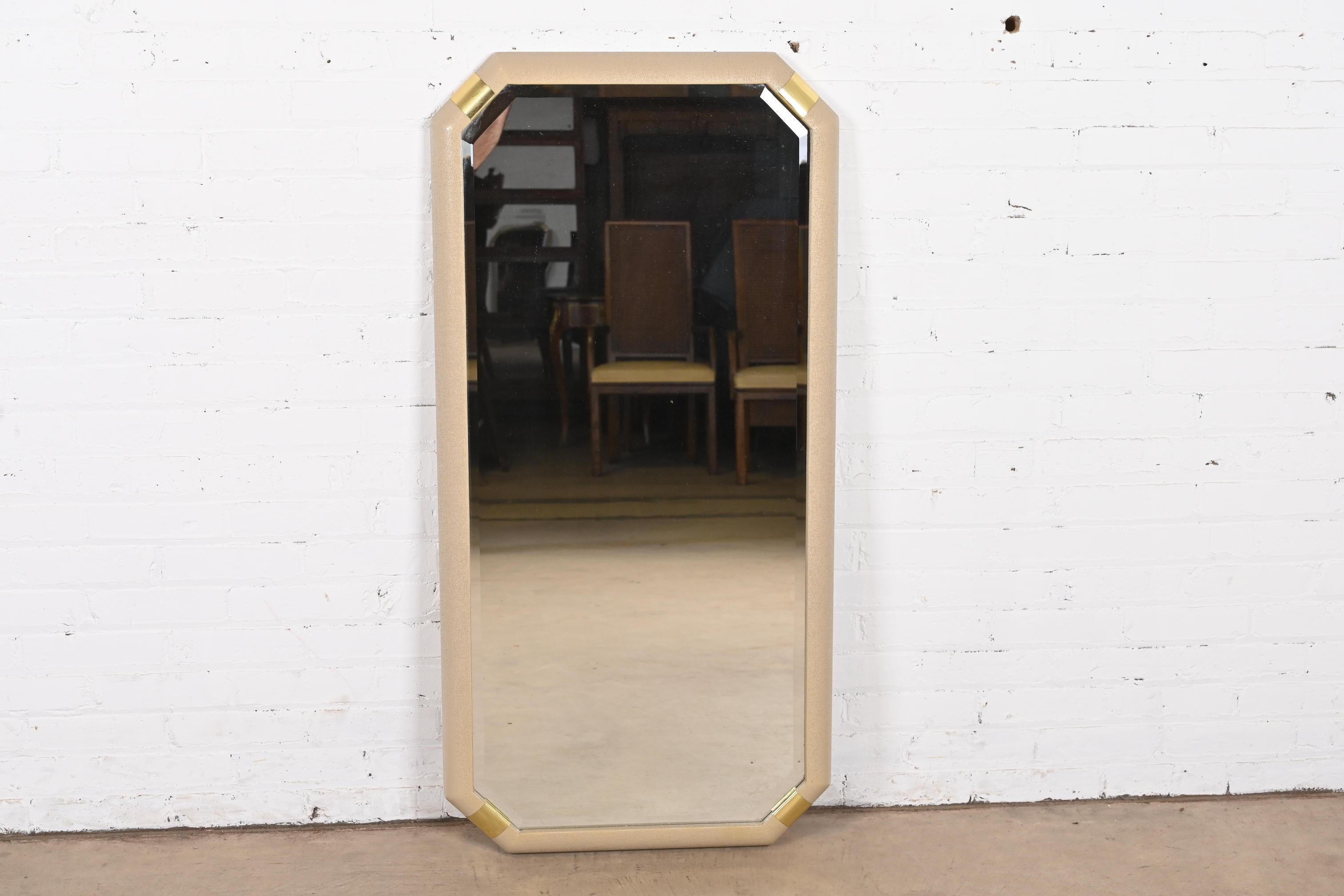 Romweber Hollywood Regency Lacquered Grasscloth and Brass Wall Mirror In Good Condition For Sale In South Bend, IN