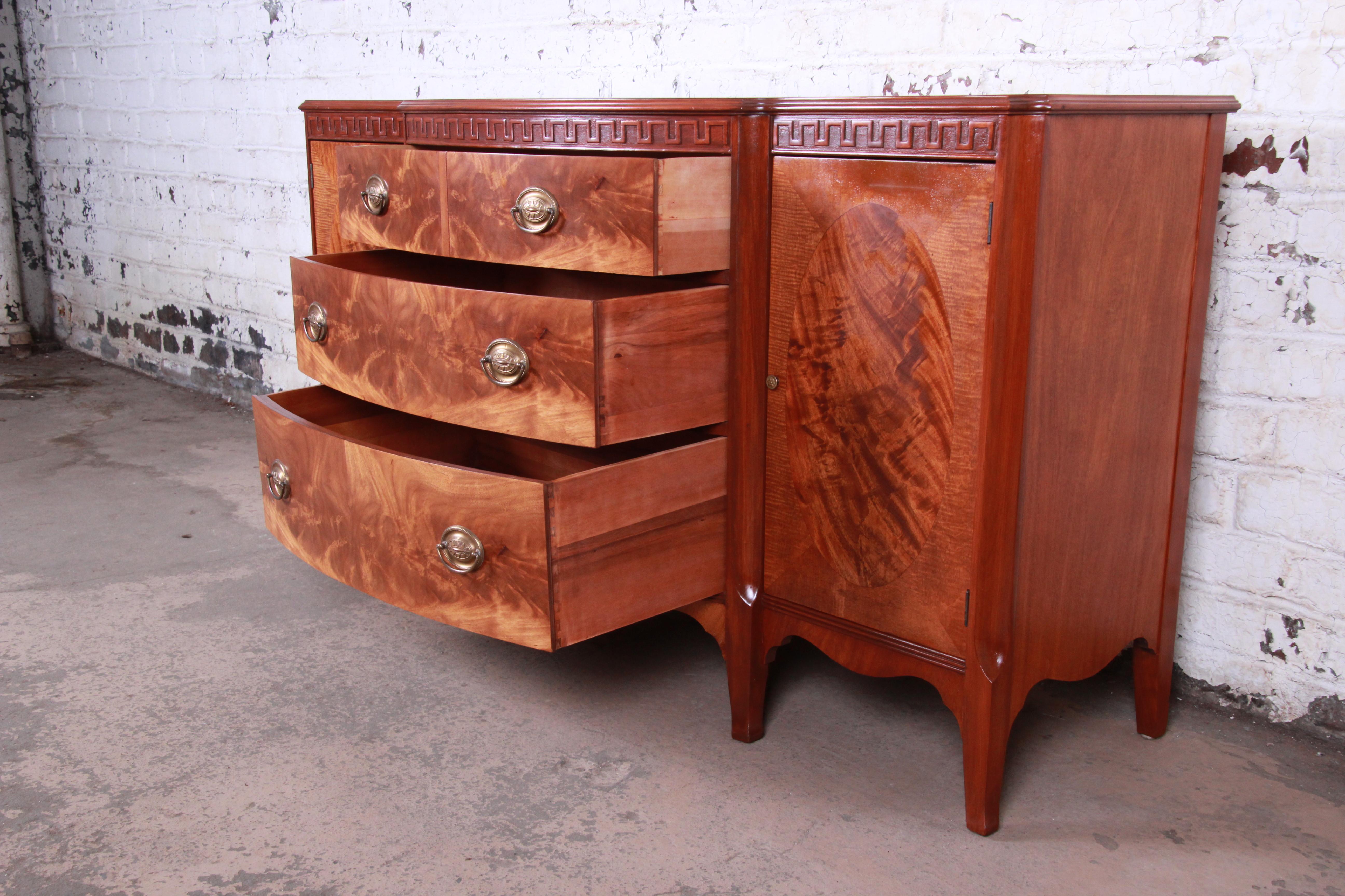 Romweber Mahogany and Burl Sideboard Credenza or Bar Cabinet, Newly Refinished 5