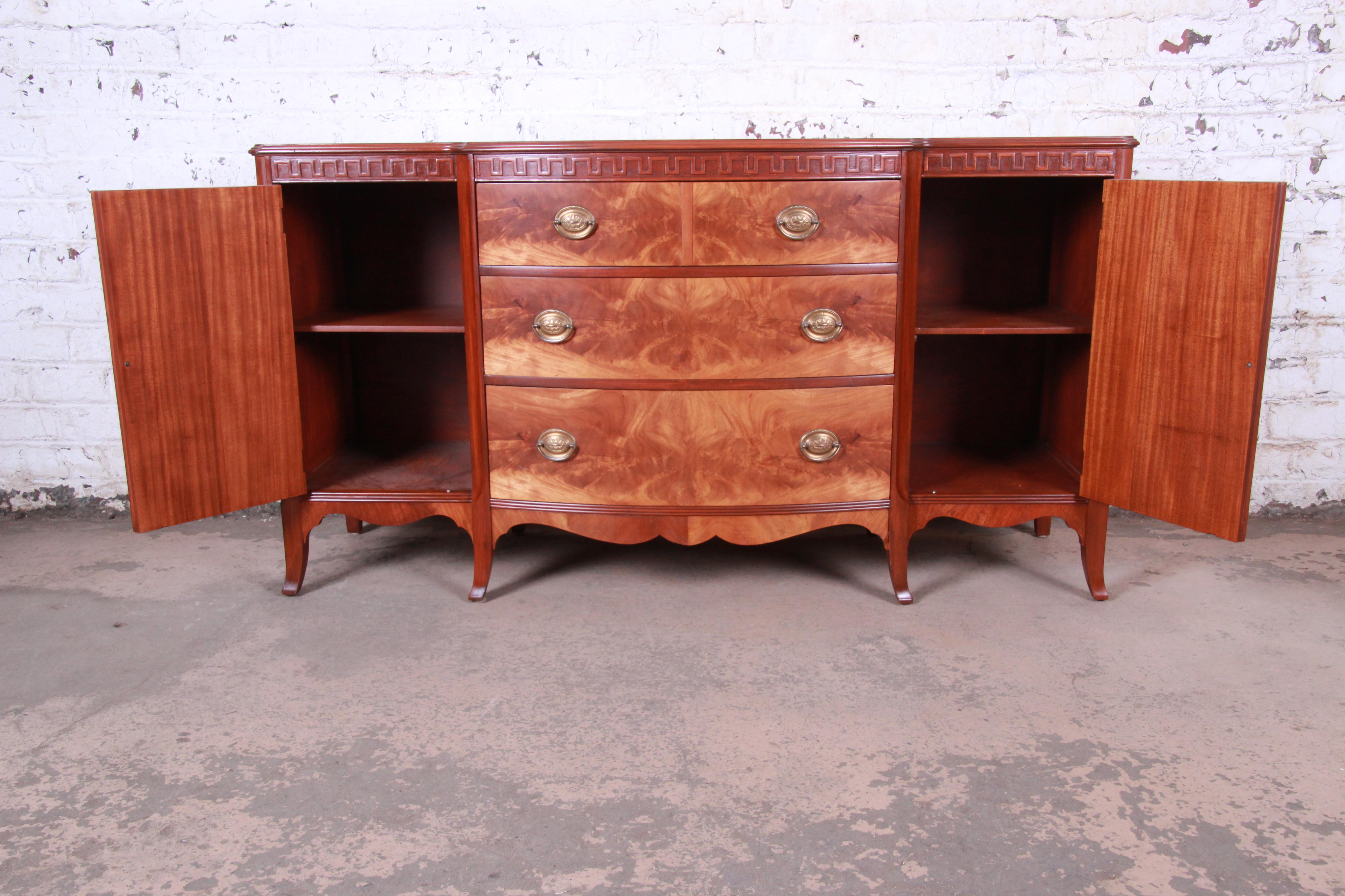 Mid-20th Century Romweber Mahogany and Burl Sideboard Credenza or Bar Cabinet, Newly Refinished