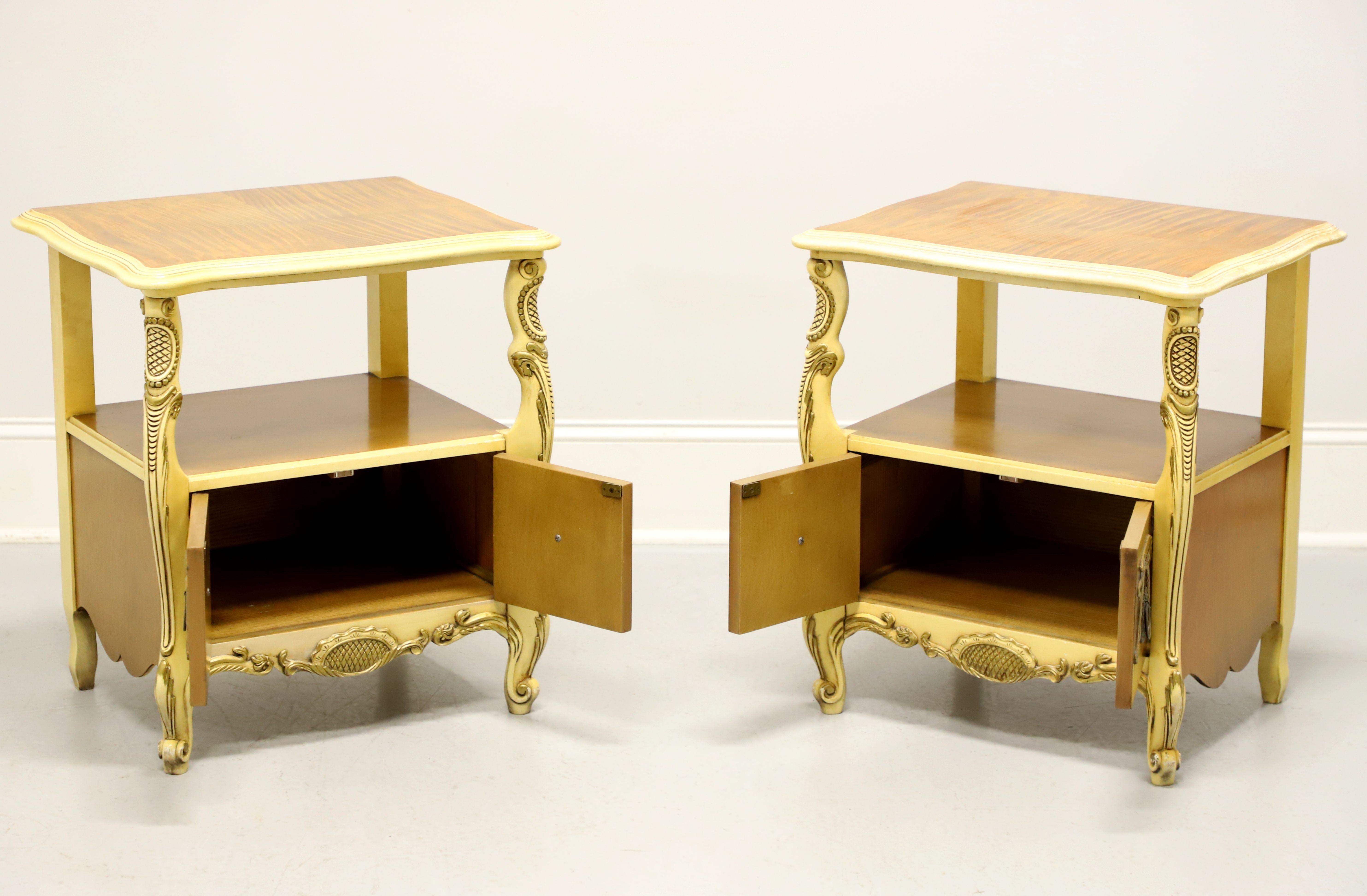 Brass ROMWEBER Mid 20th Century Satinwood French Provincial Nightstands - Pair