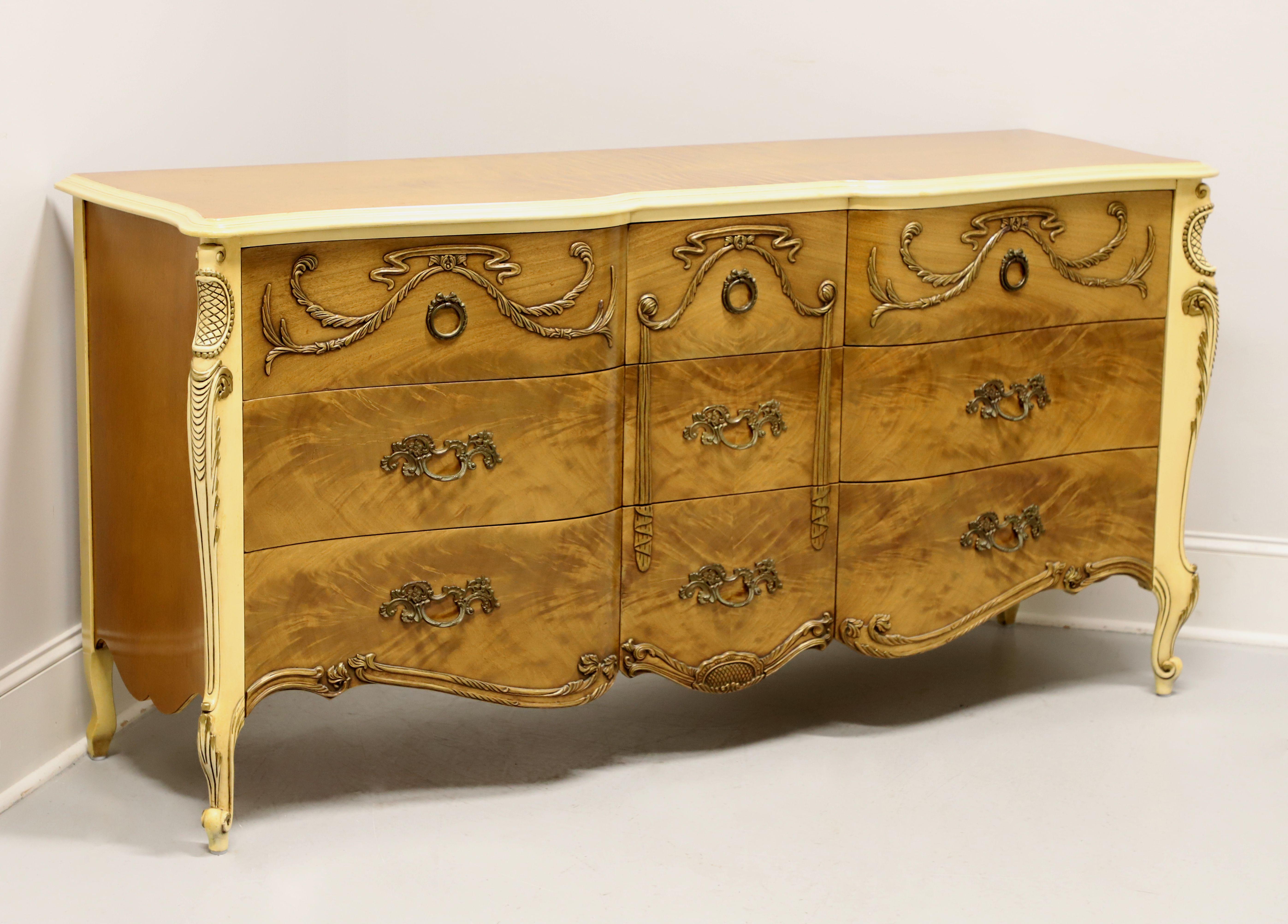 ROMWEBER Mid 20th Century Satinwood French Provincial Triple Dresser For Sale 8