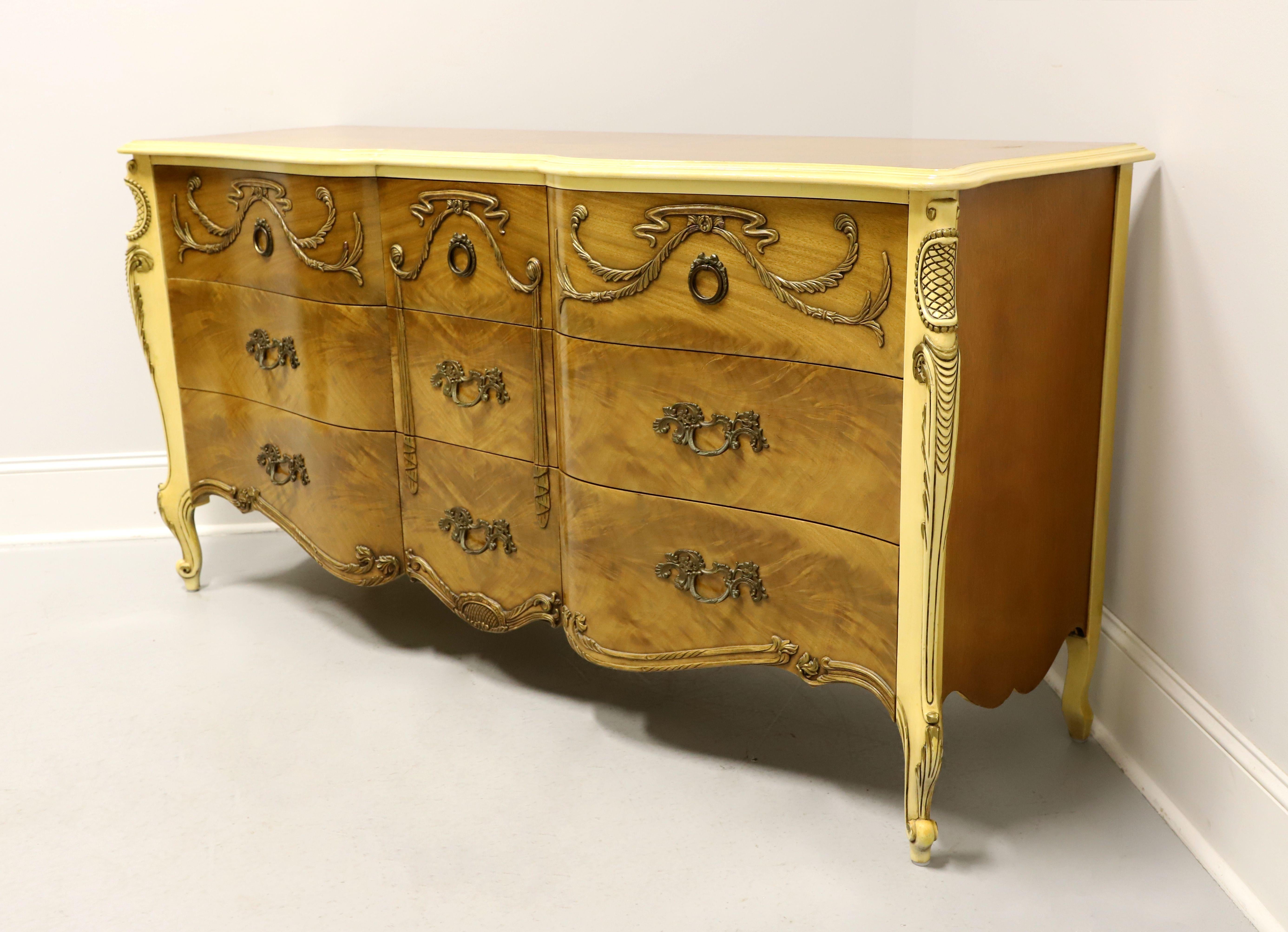 American ROMWEBER Mid 20th Century Satinwood French Provincial Triple Dresser For Sale
