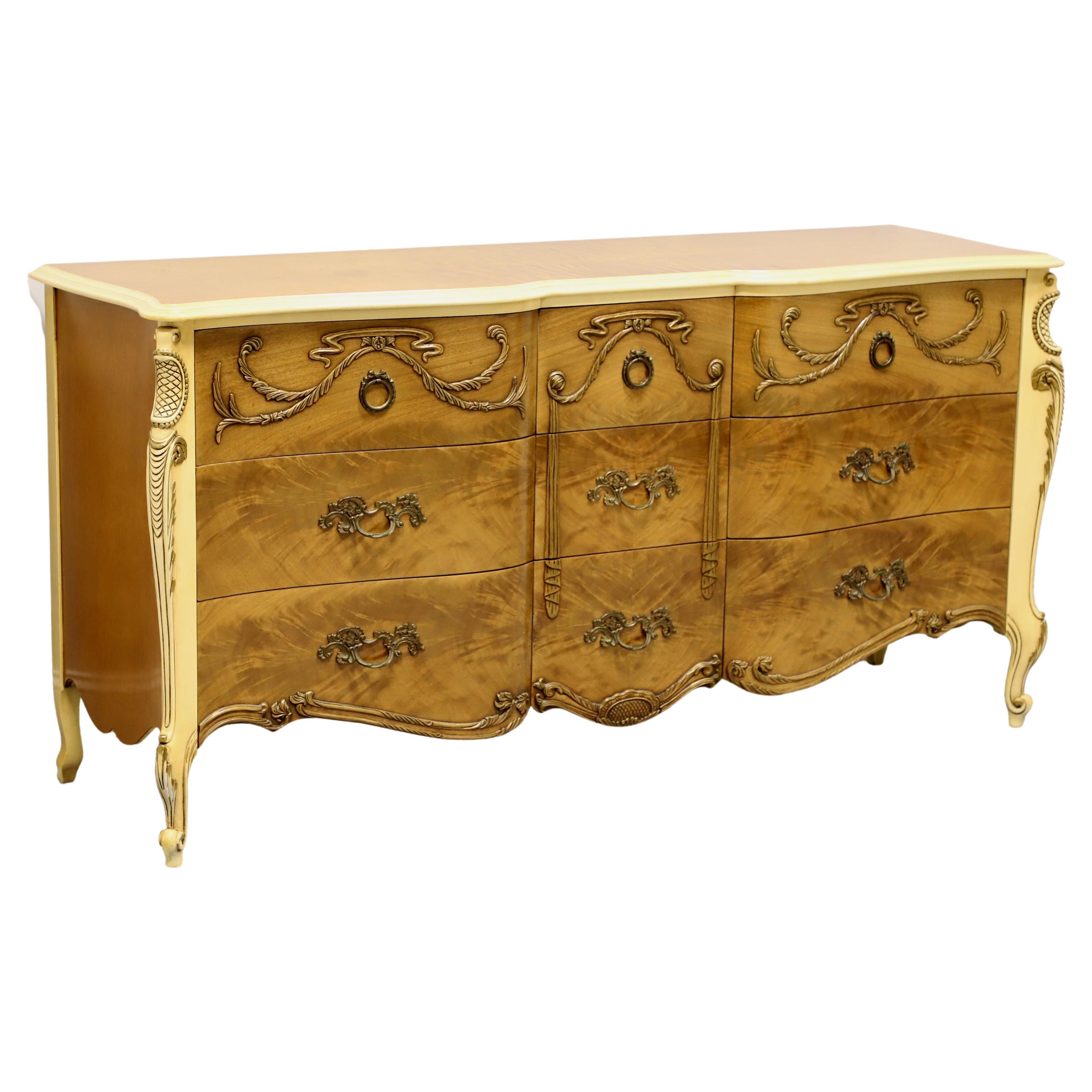 ROMWEBER Mid 20th Century Satinwood French Provincial Triple Dresser For Sale