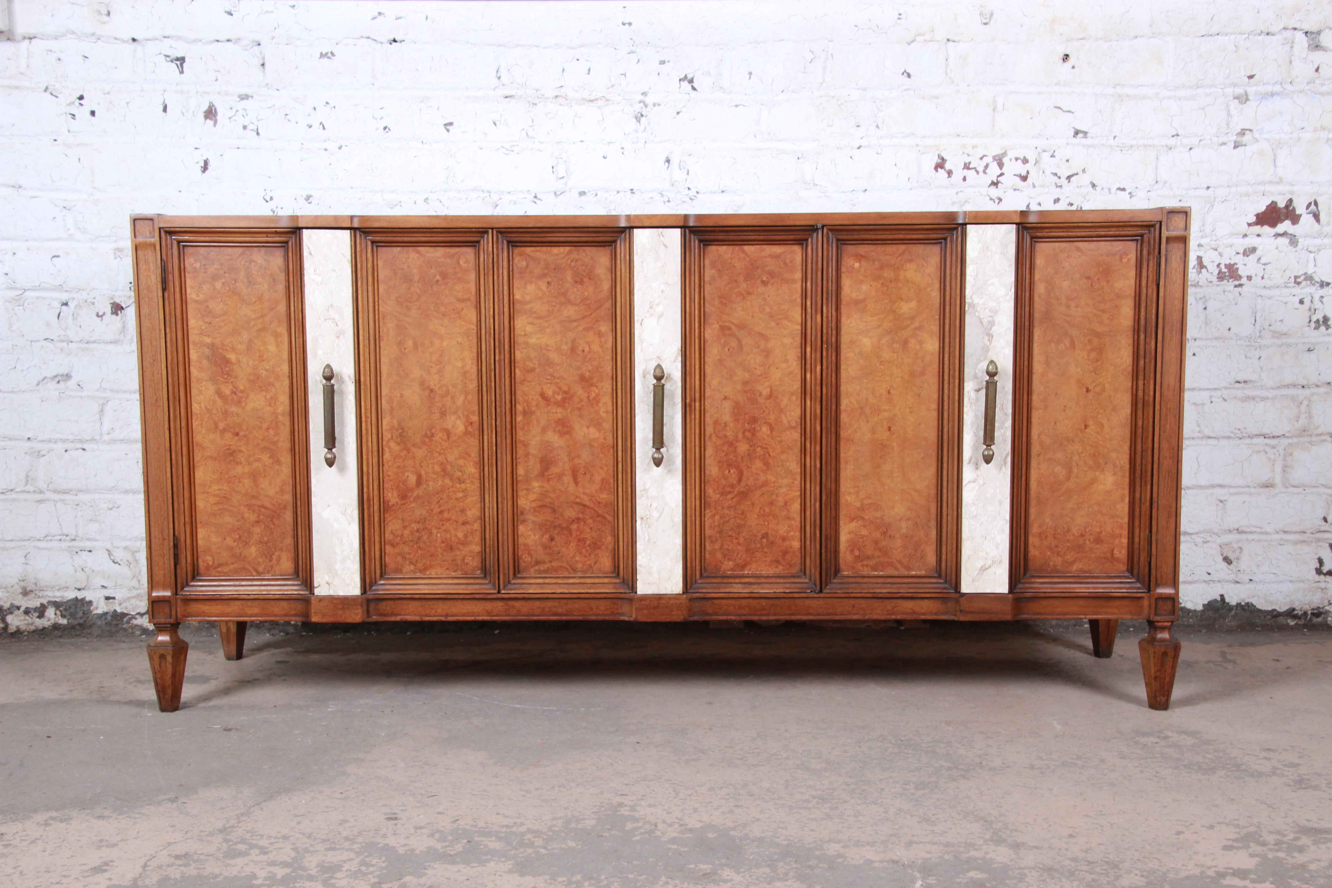 A gorgeous Mid-Century Modern Hollywood Regency burl wood sideboard credenza or bar cabinet

By Romweber Furniture 