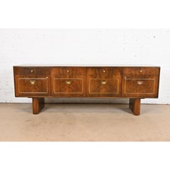Romweber Mid-Century Hollywood Regency Burl Wood and Brass Sideboard Credenza