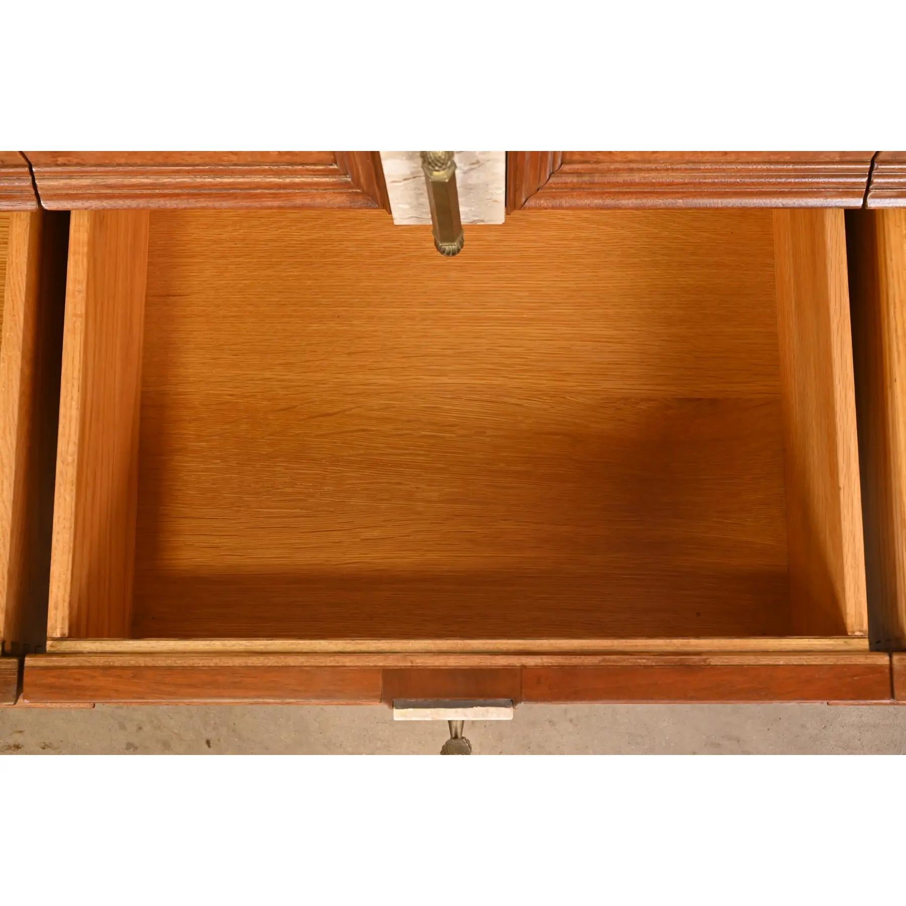 Brass Romweber Mid-Century Hollywood Regency Burl Wood Dresser, Newly Refinished For Sale