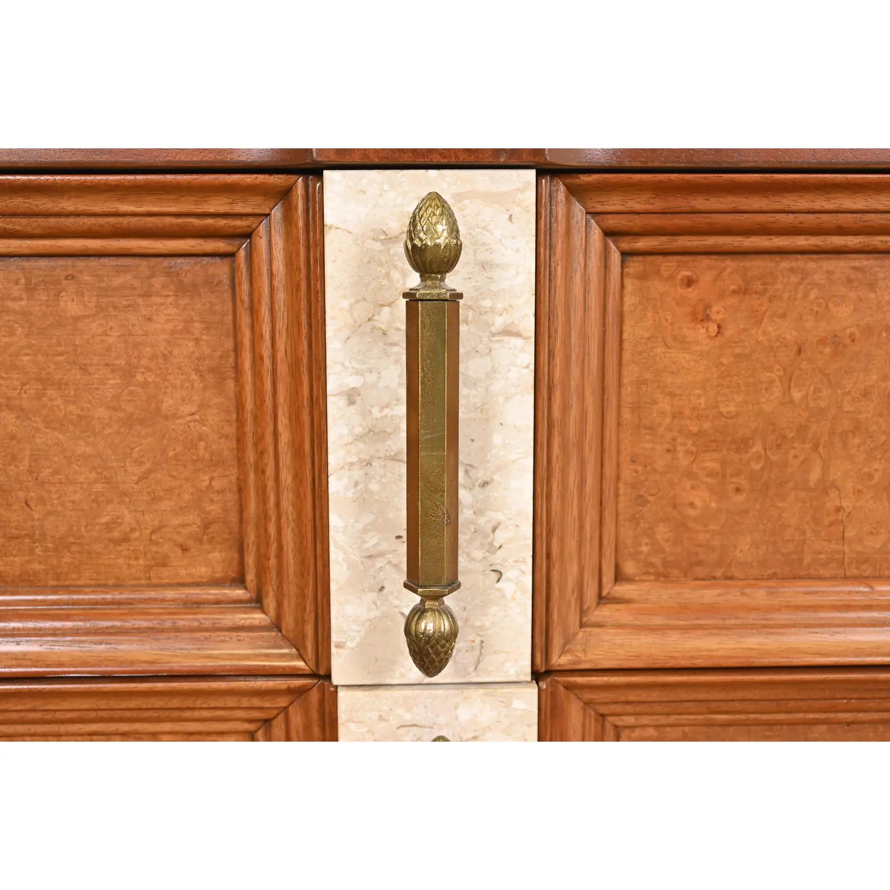 Romweber Mid-Century Hollywood Regency Burl Wood Dresser, Newly Refinished For Sale 1