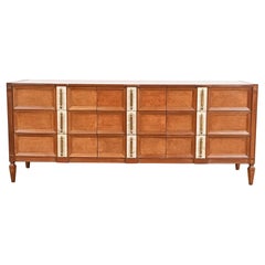 Romweber Mid-Century Hollywood Regency Burl Wood Dresser, Newly Refinished